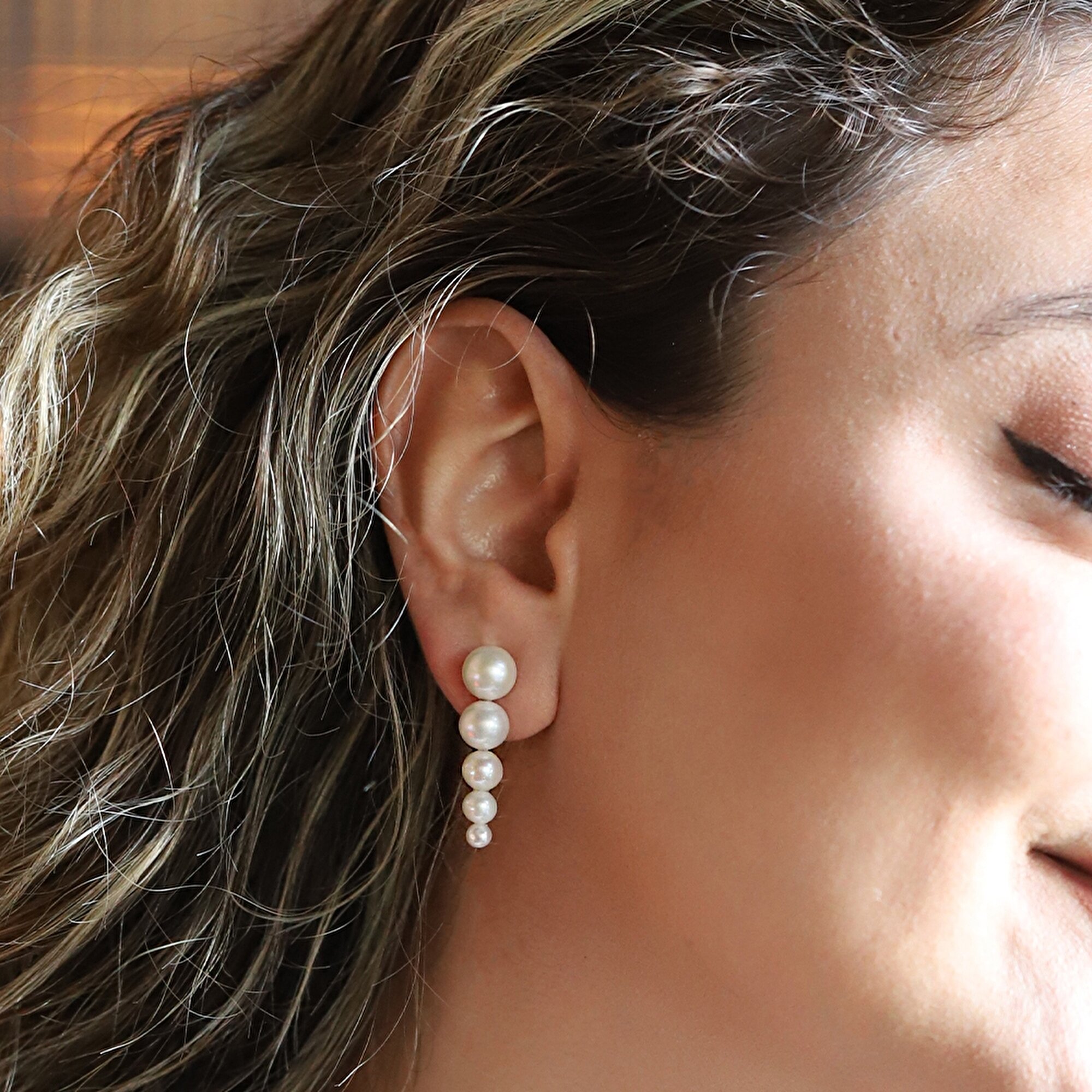 14 Ayar Sarı Altın İnci Küpe