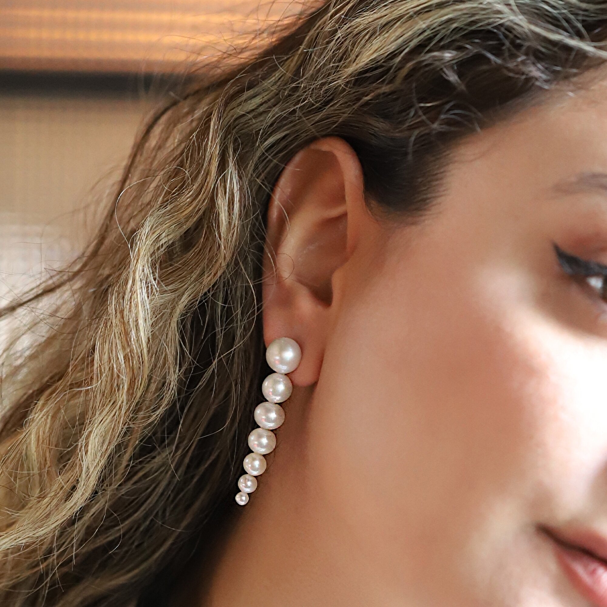 14 Ayar Sarı Altın İnci Küpe