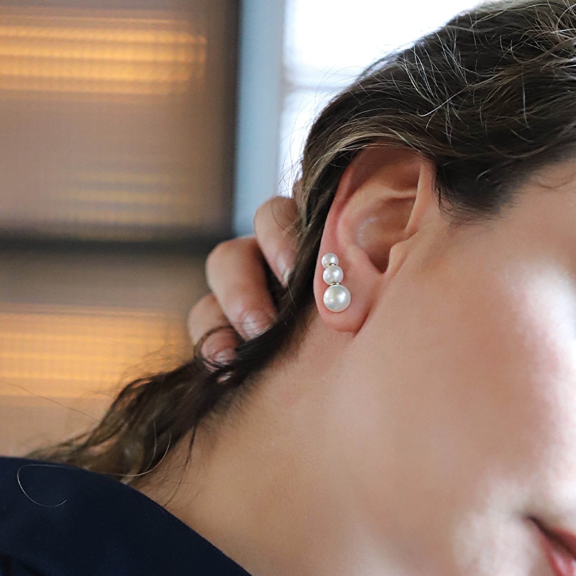 14 Ayar Sarı Altın İnci Küpe