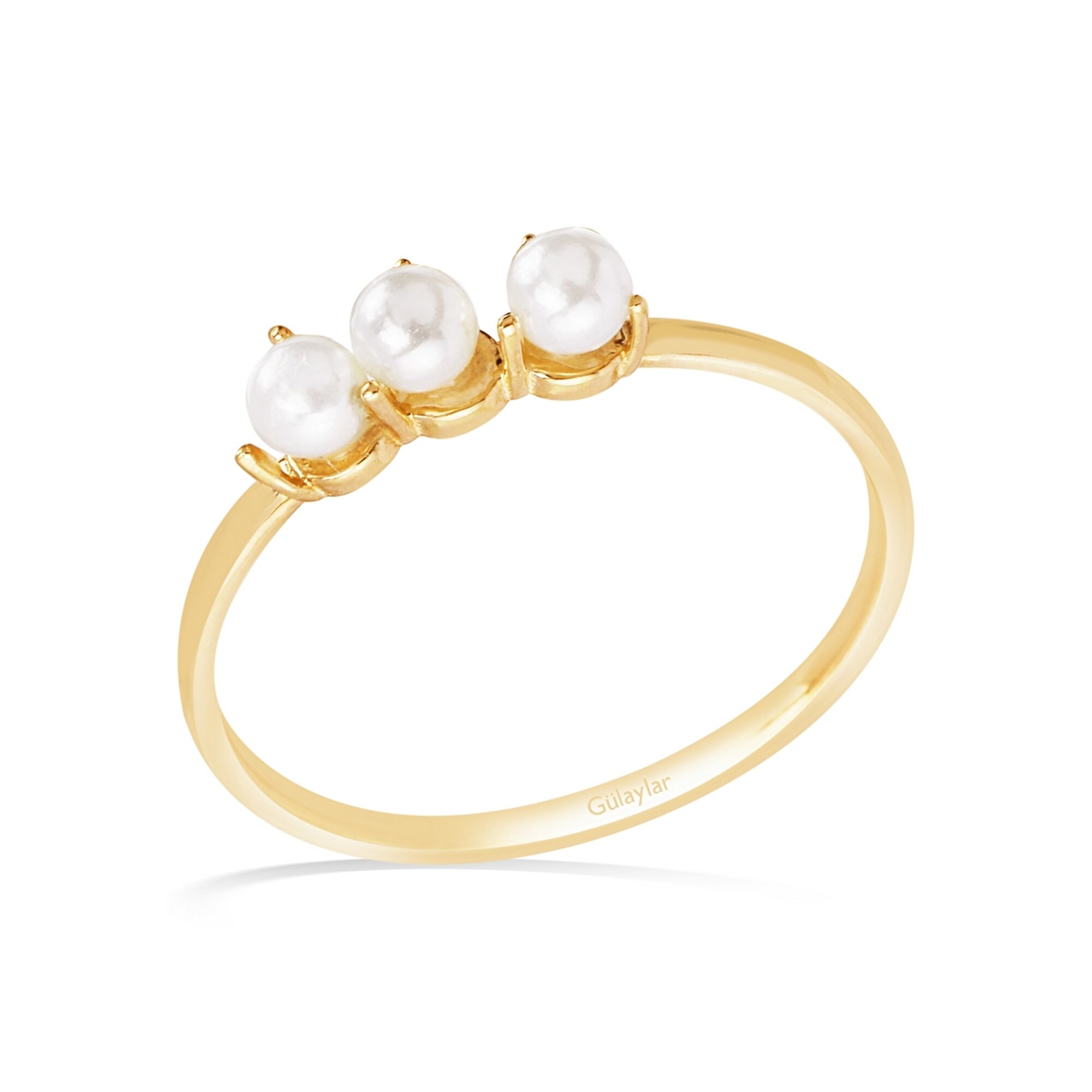 14 Ayar Sarı Altın İnci Yüzük