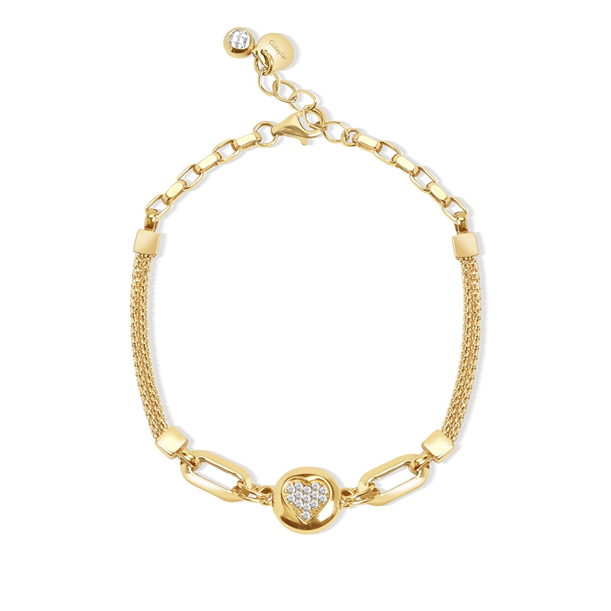 14 Ayar Sarı Altın Kalp Balık Sırtı Bileklik