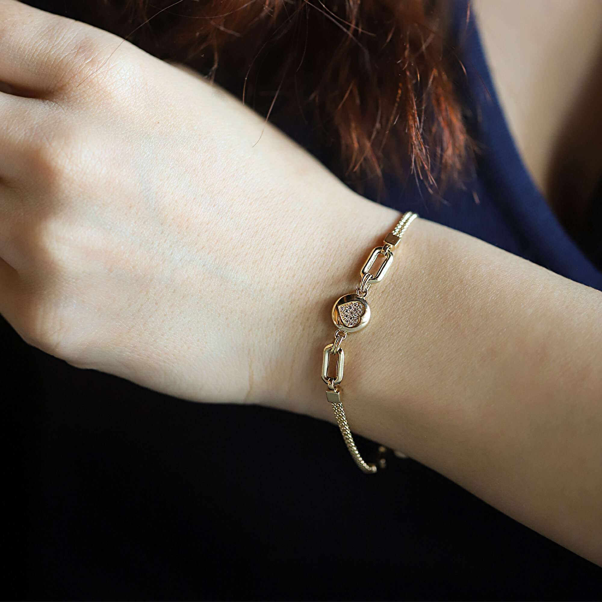 14 Ayar Sarı Altın Kalp Balık Sırtı Bileklik