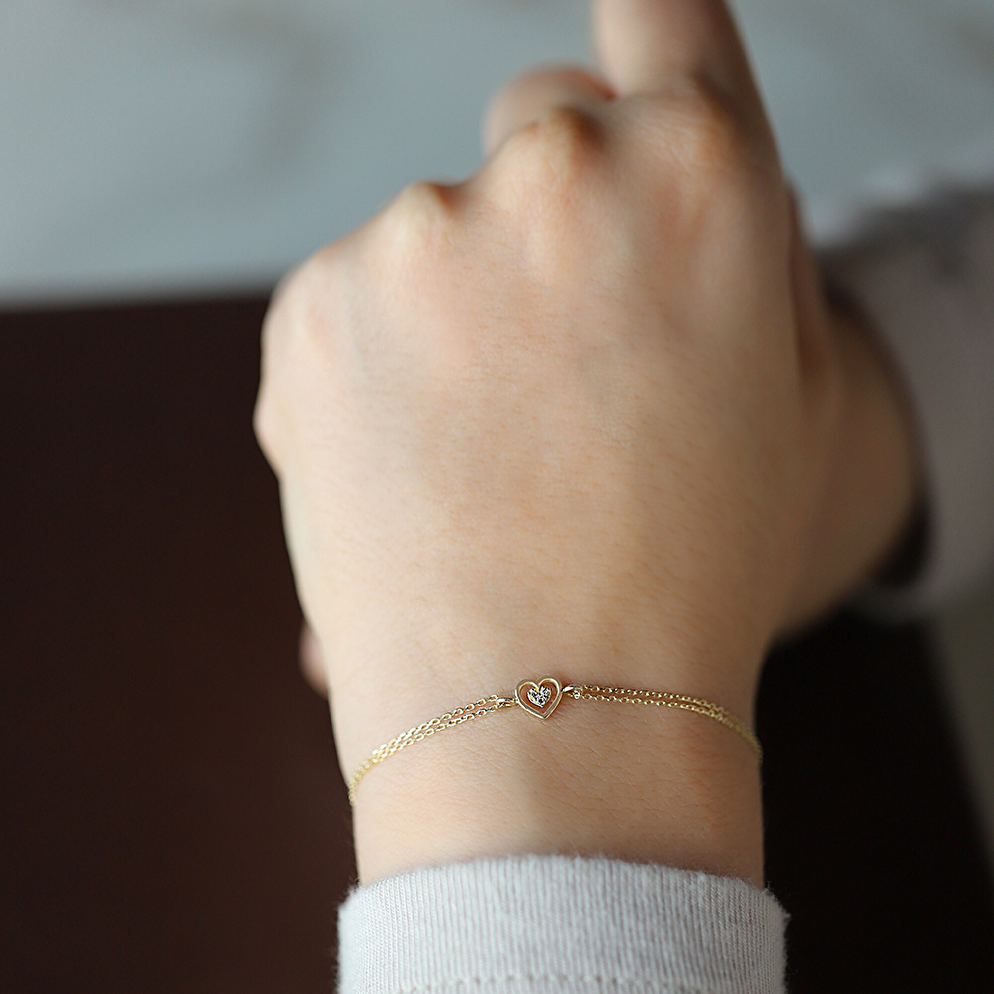 14 Ayar Sarı Altın Kalp Minimal Bileklik