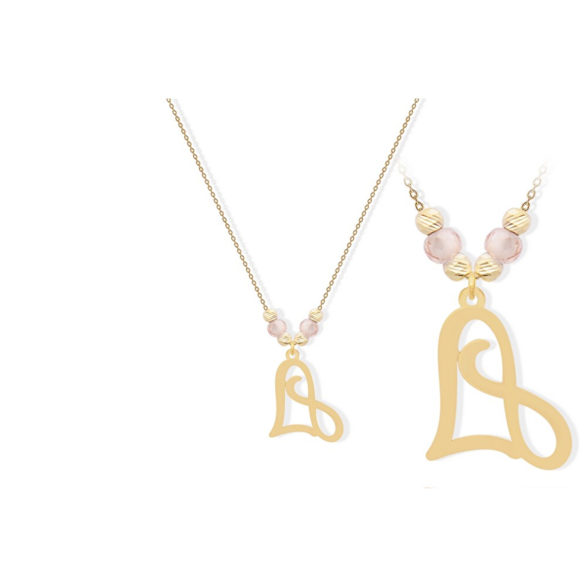 14 Ayar Sarı Altın Beyaz Taşlı Kalp Kolye