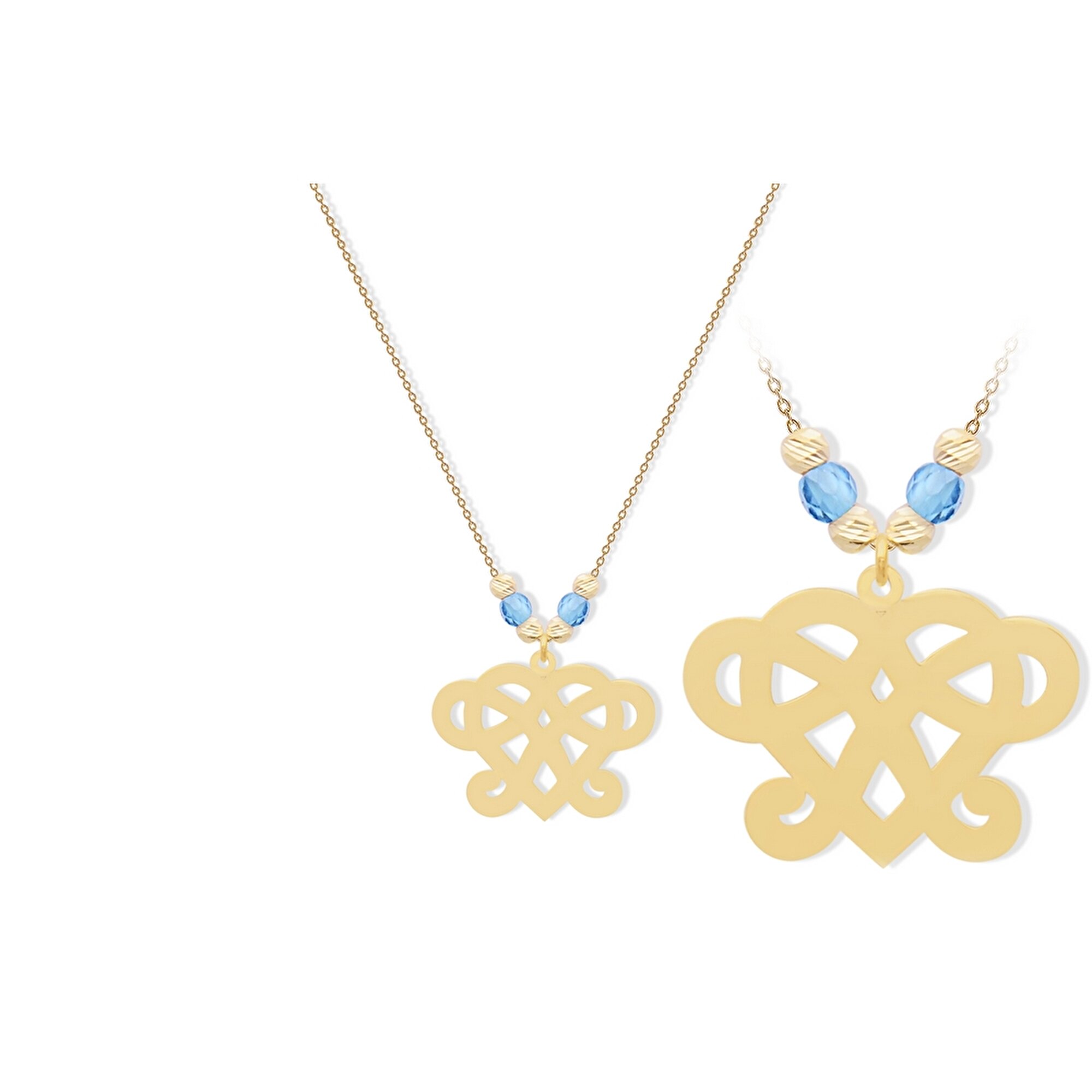 14 Ayar Sarı Altın Mavi Taşlı Kalp Kolye