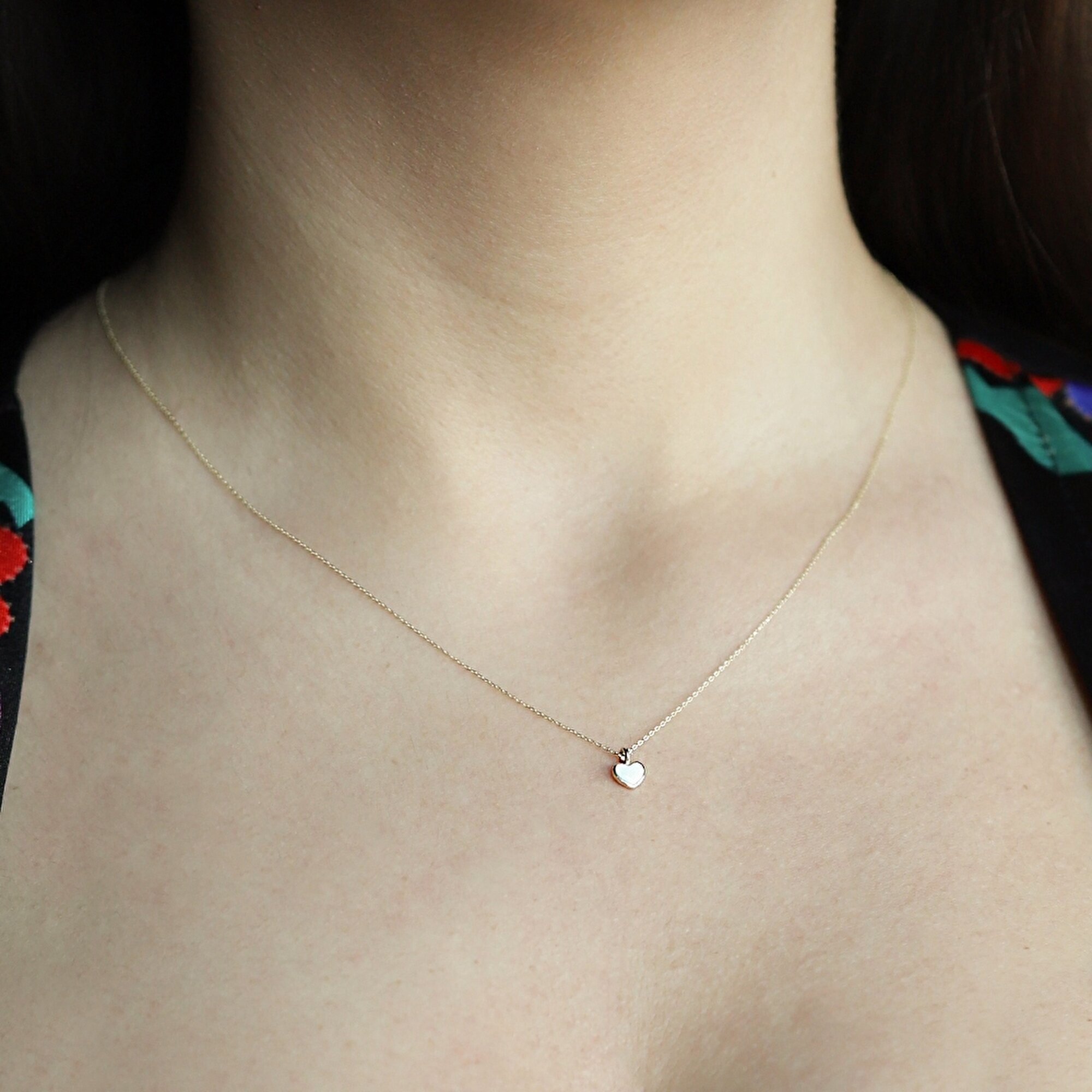 14 Ayar Sarı Altın Beyaz Mineli Kalp Kolye