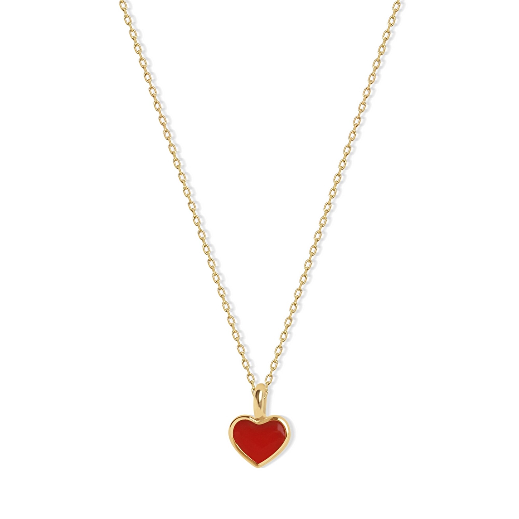 14 Ayar Sarı Altın Kırmızı Mineli Kalp Kolye
