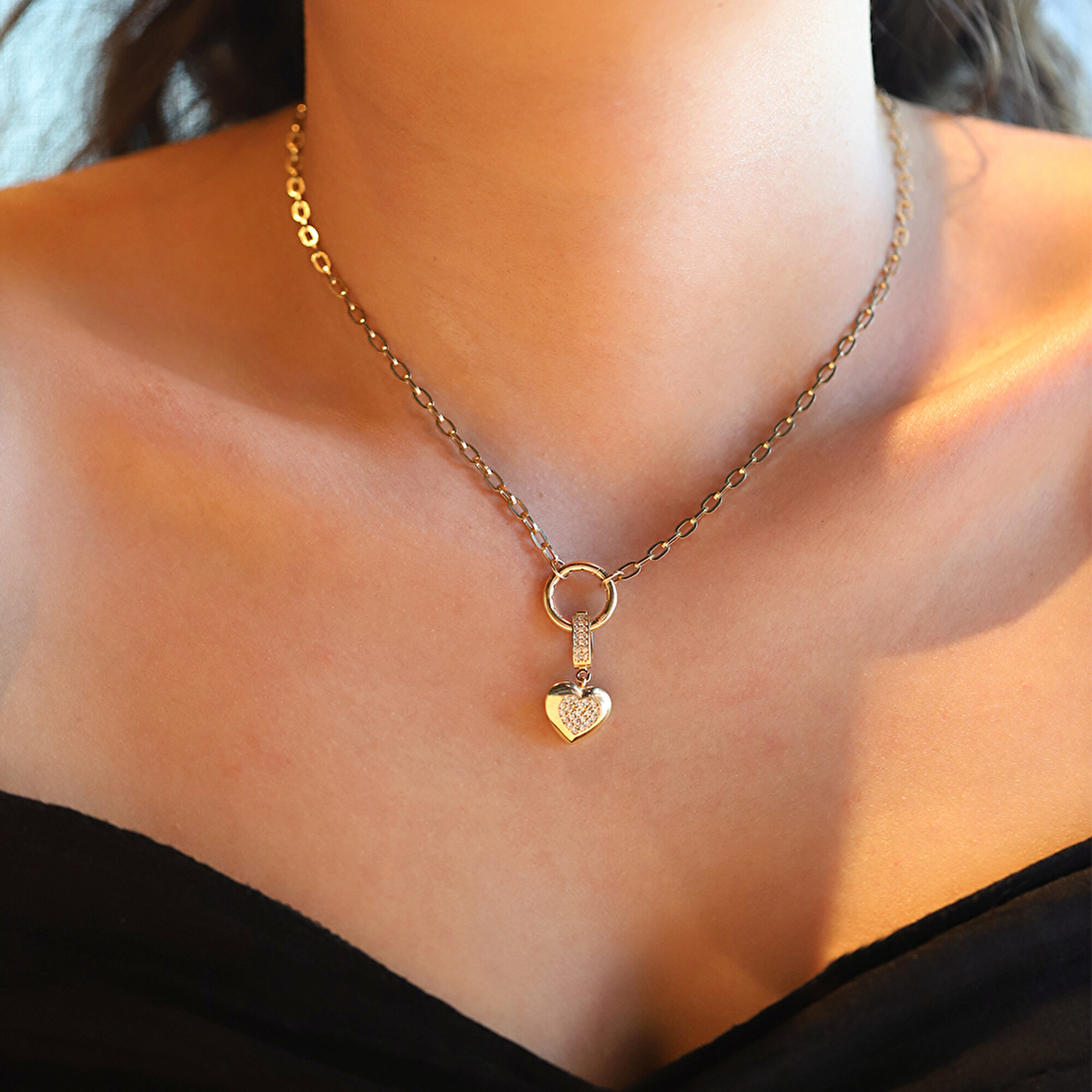 14 Ayar Sarı Altın Taşlı Kalp Kolye Ucu