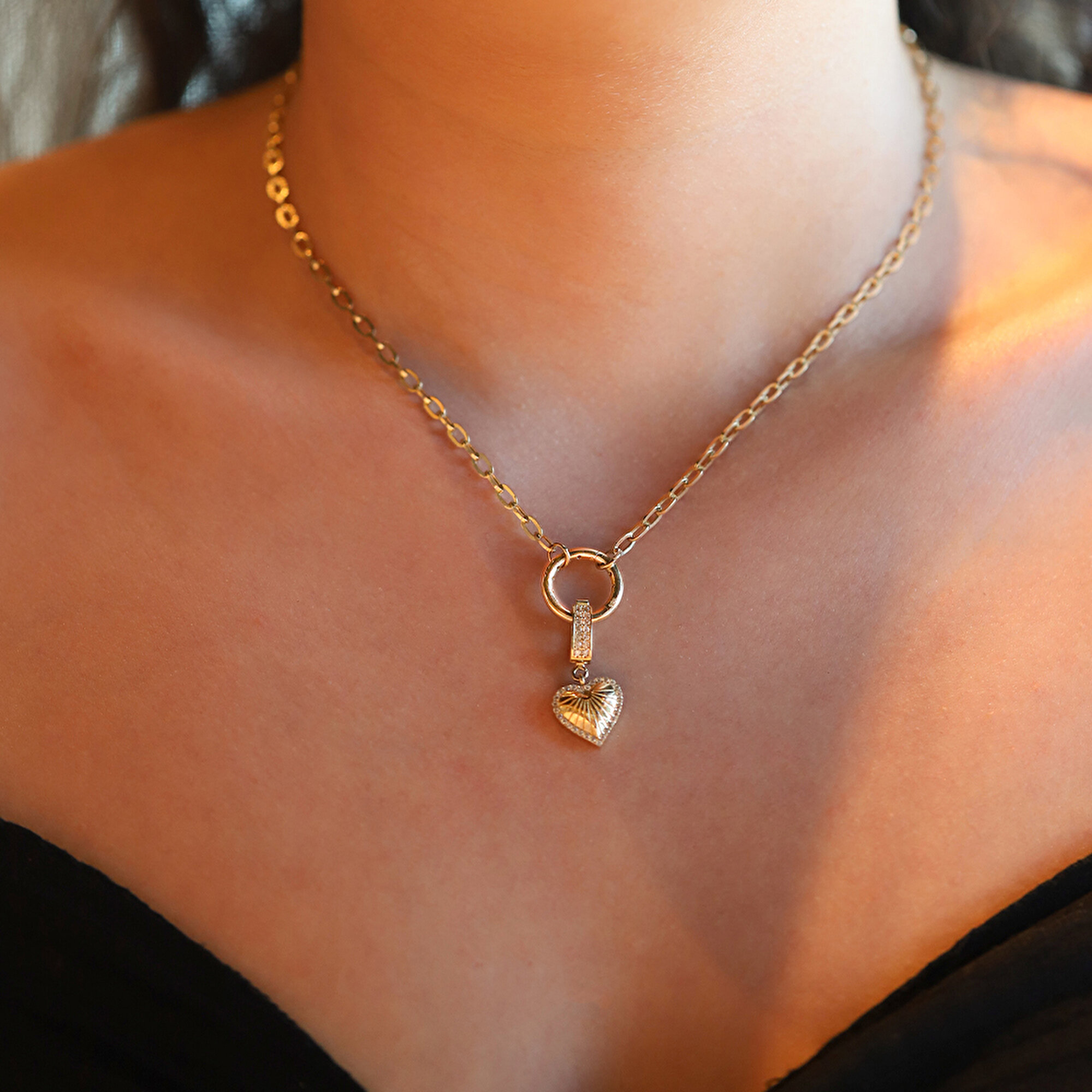 14 Ayar Sarı Altın Taşlı Kalp Kolye Ucu