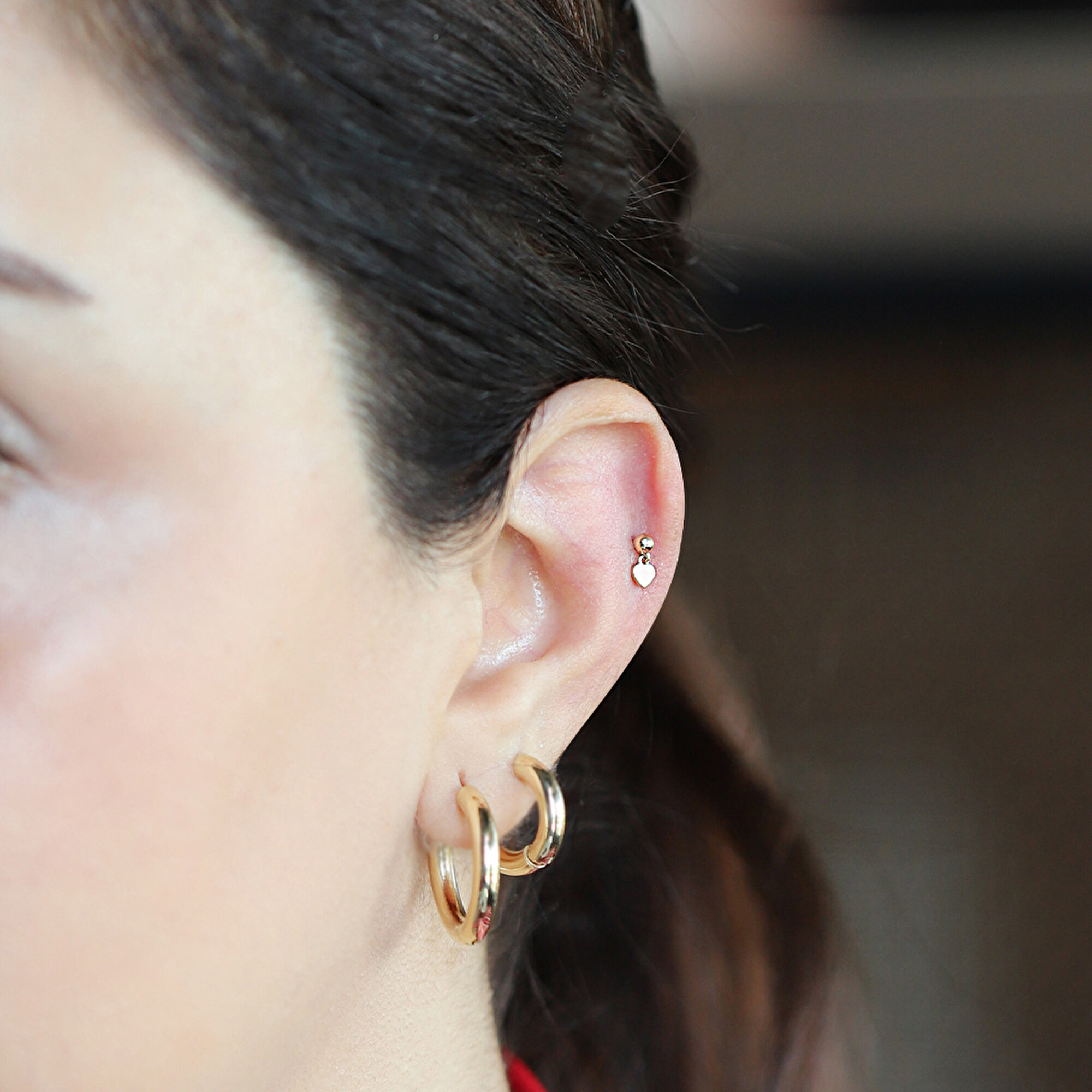 14 Ayar Sarı Altın Kalp Sallantılı Piercing