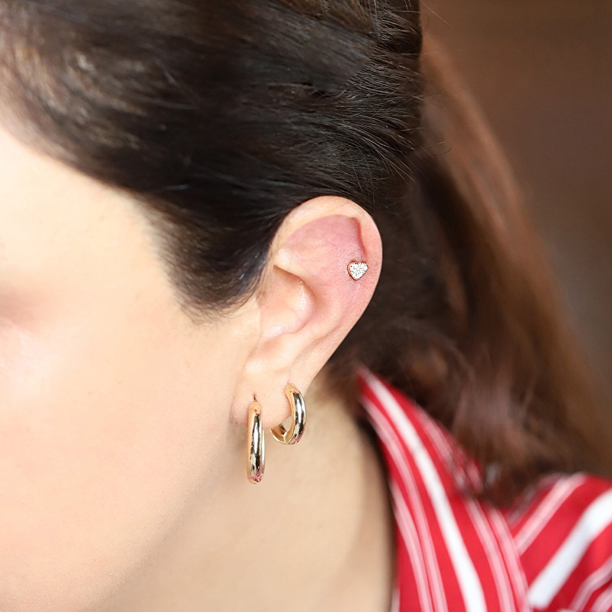 14 Ayar Sarı Altın Kalp Tragus Piercing
