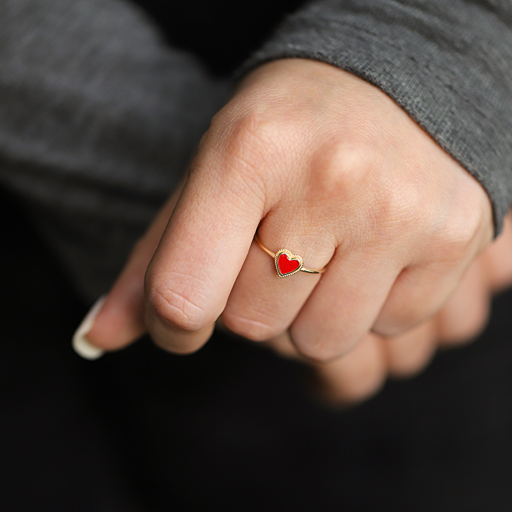 14 Ayar Sarı Altın Kalp Minimal Yüzük