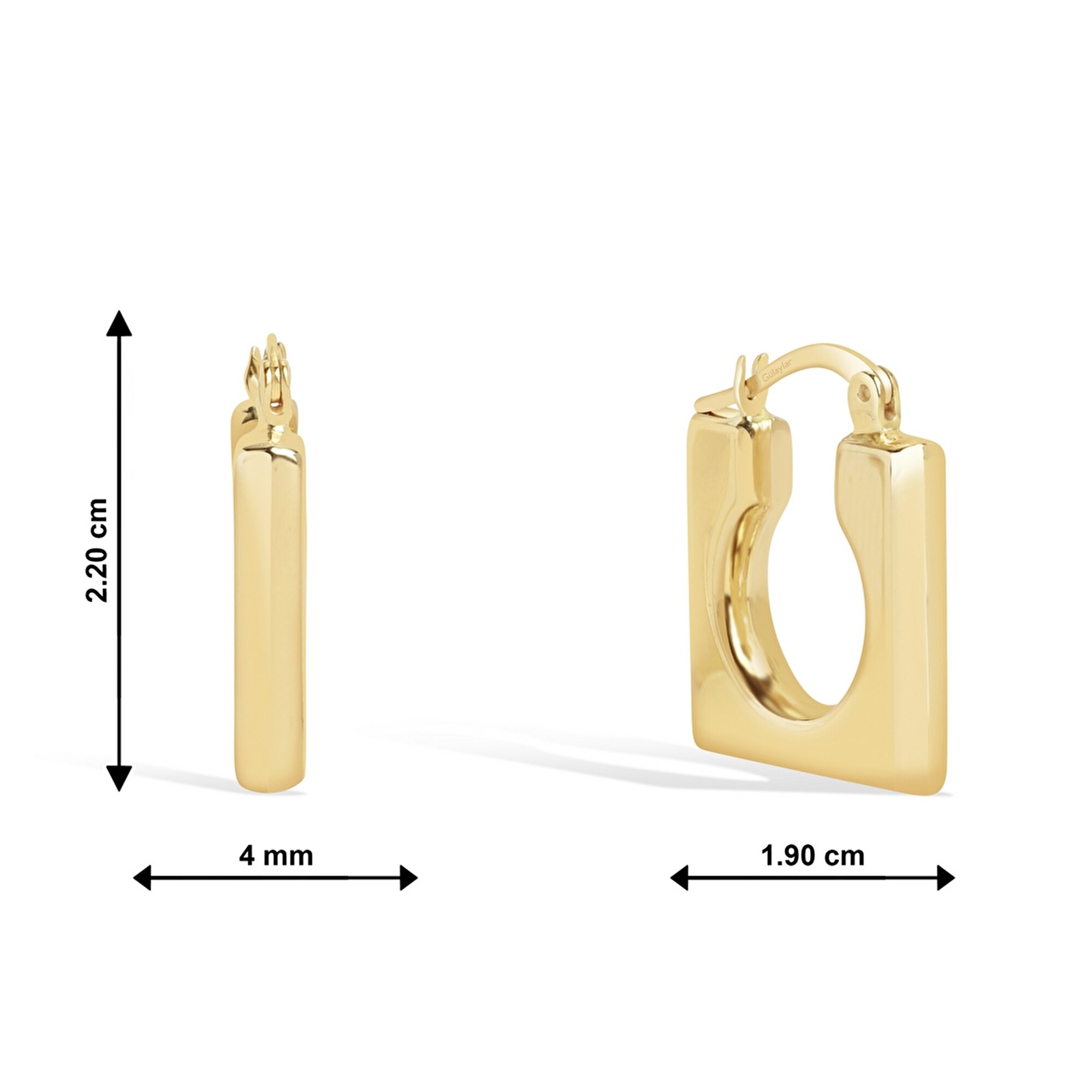 14 Ayar Sarı Altın Kare Halka Küpe