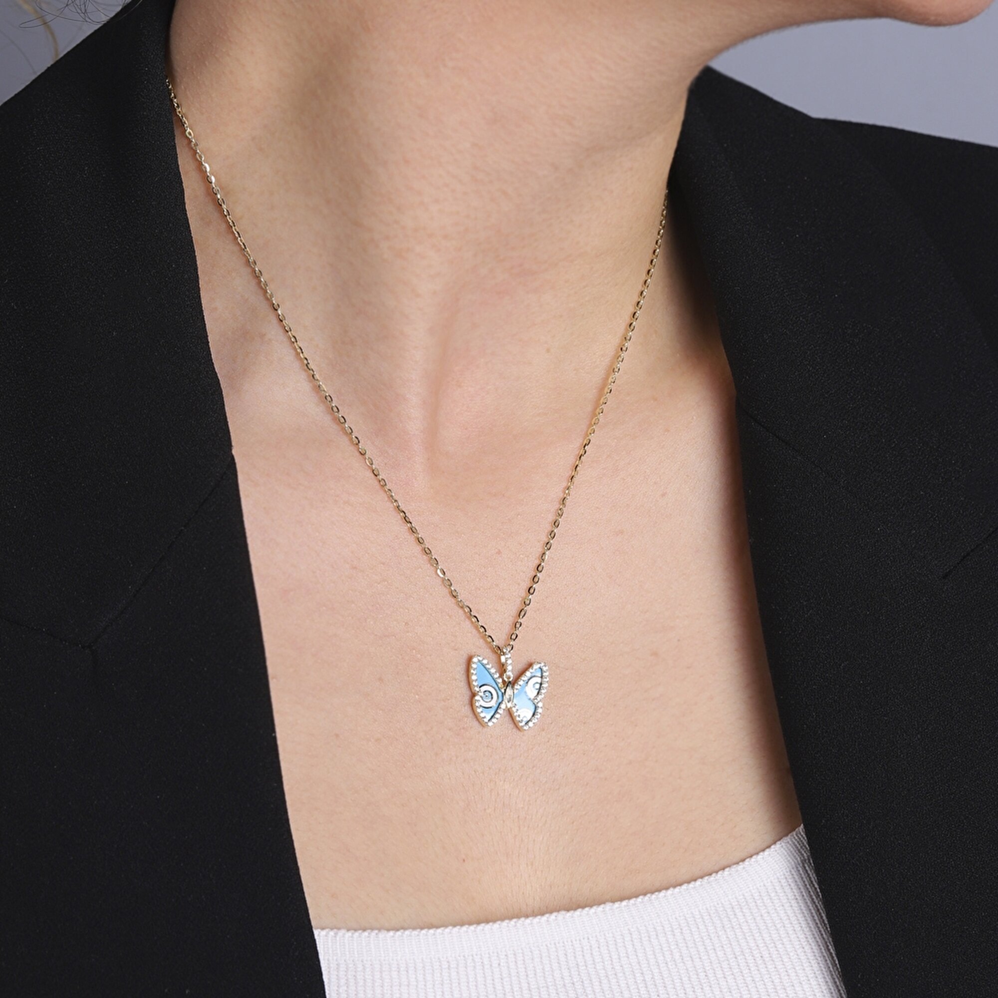 14 Ayar Sarı Altın Kelebek  Figürlü Kolye