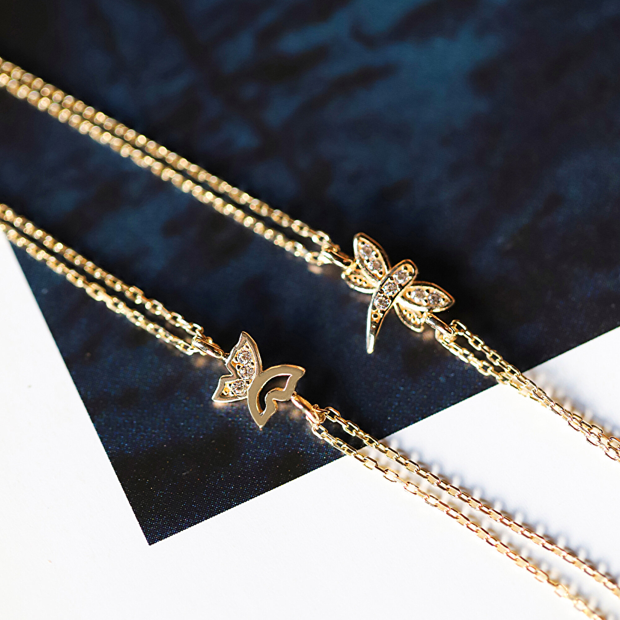 14 Ayar Sarı Altın Kelebek Minimal Bileklik