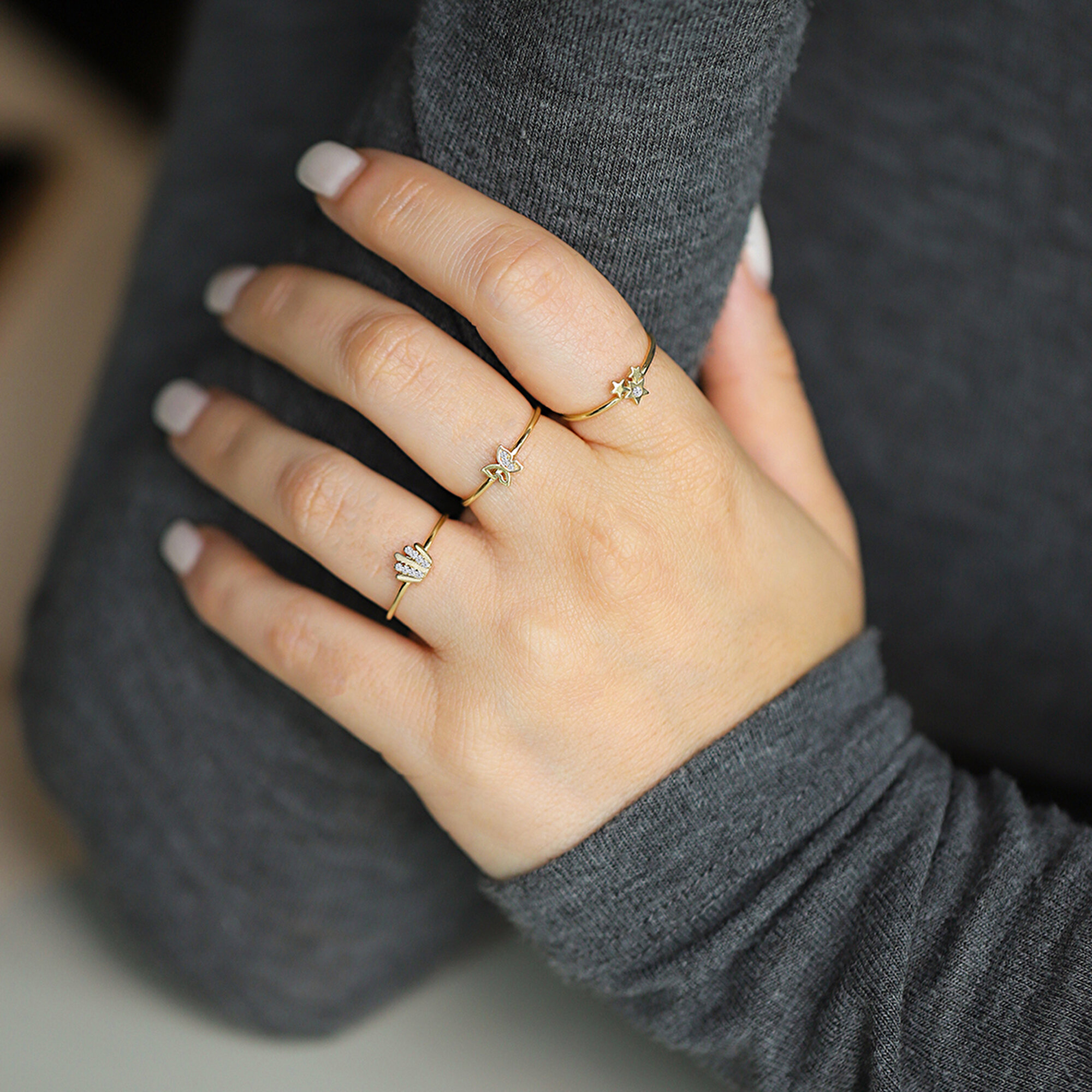 14 Ayar Sarı Altın Kelebek Minimal Yüzük