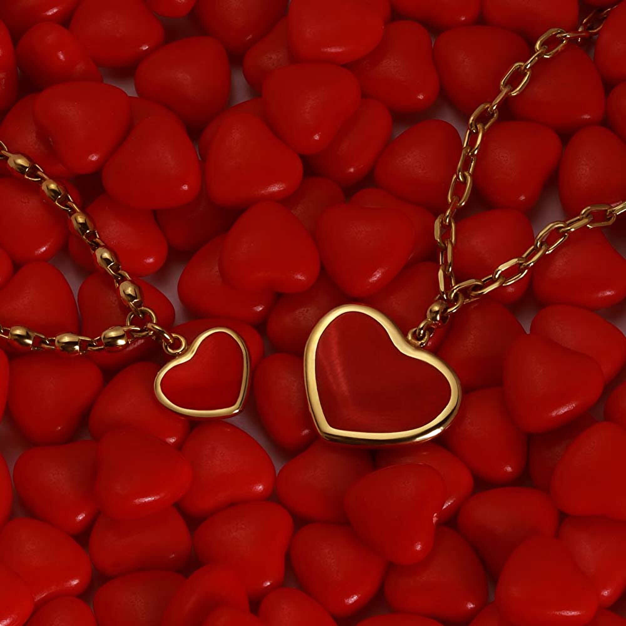 14 Ayar Sarı Altın Kırmızı Mineli Kalp Kolye