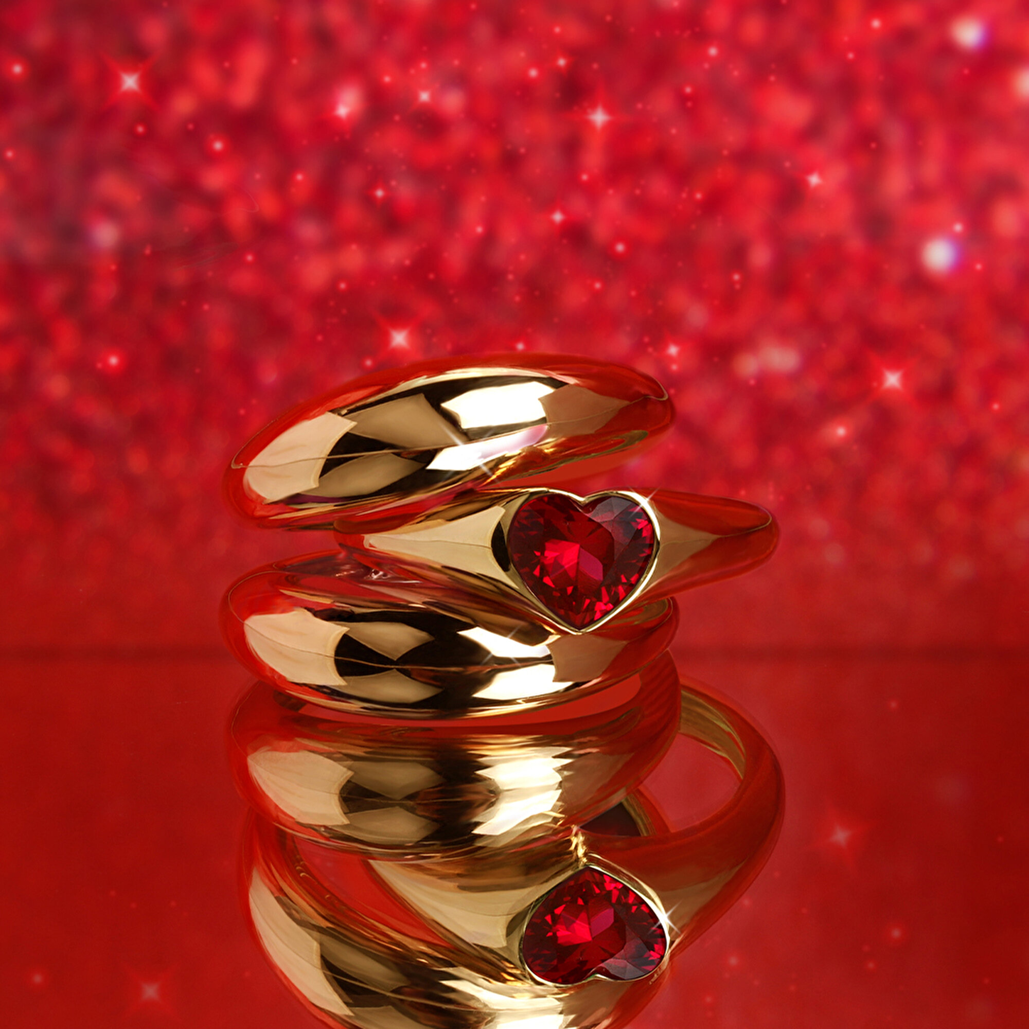 14 Ayar Sarı Altın Kırmızı Taşlı Yüzük