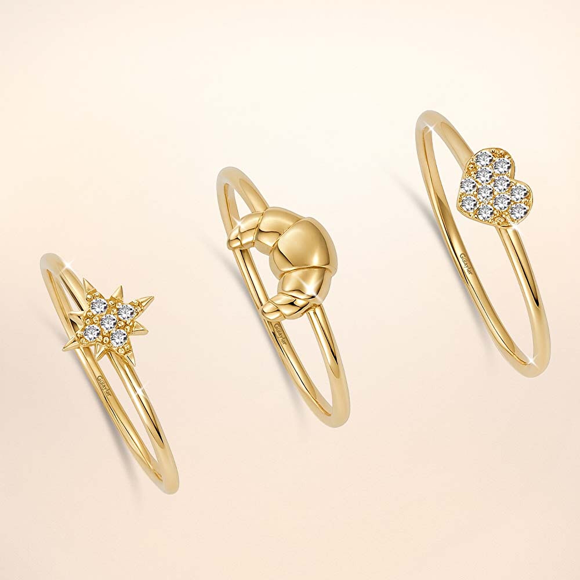 14 Ayar Sarı Altın Kruvasan Minimal Yüzük