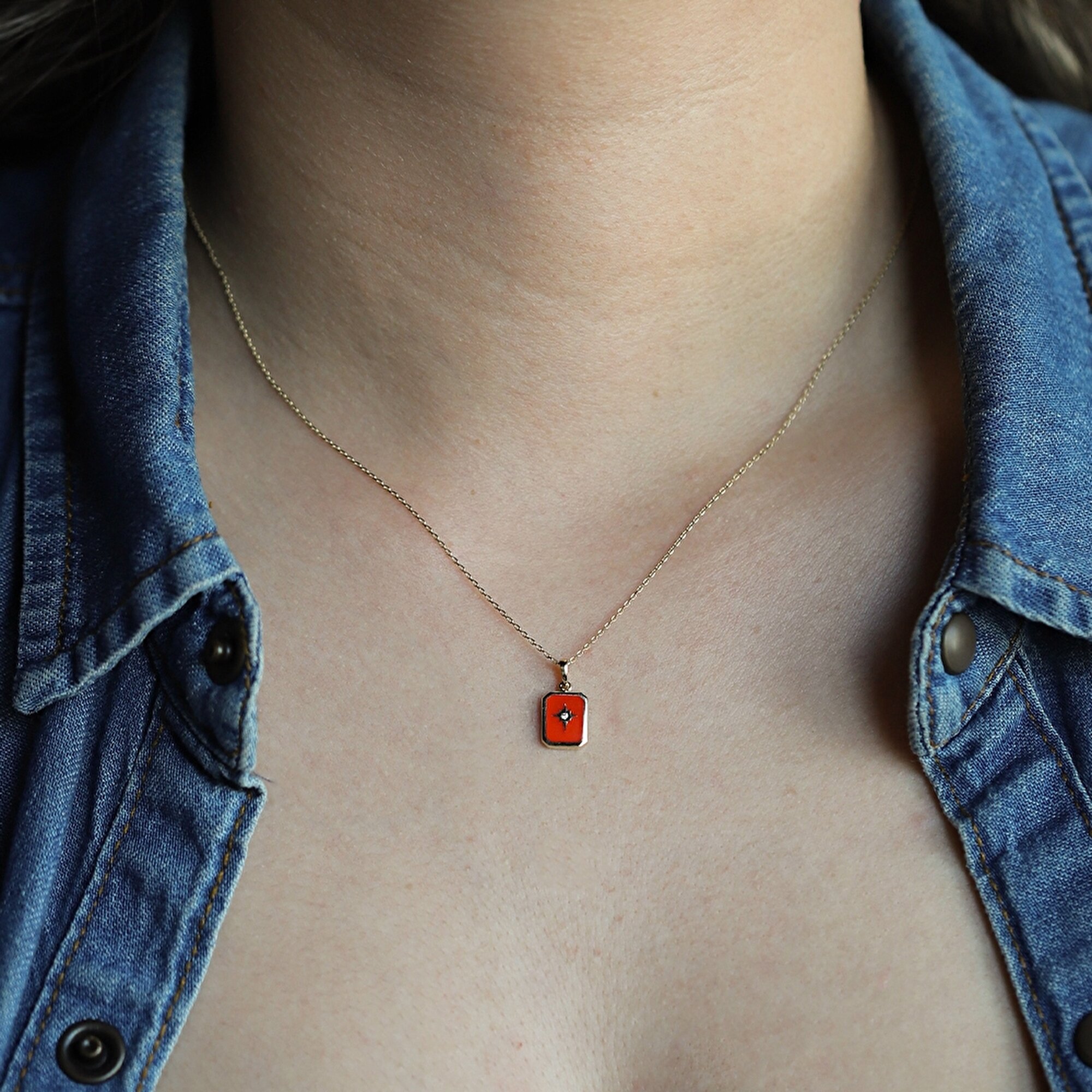 14 Ayar Sarı Altın Kutup Yıldızı Kolye