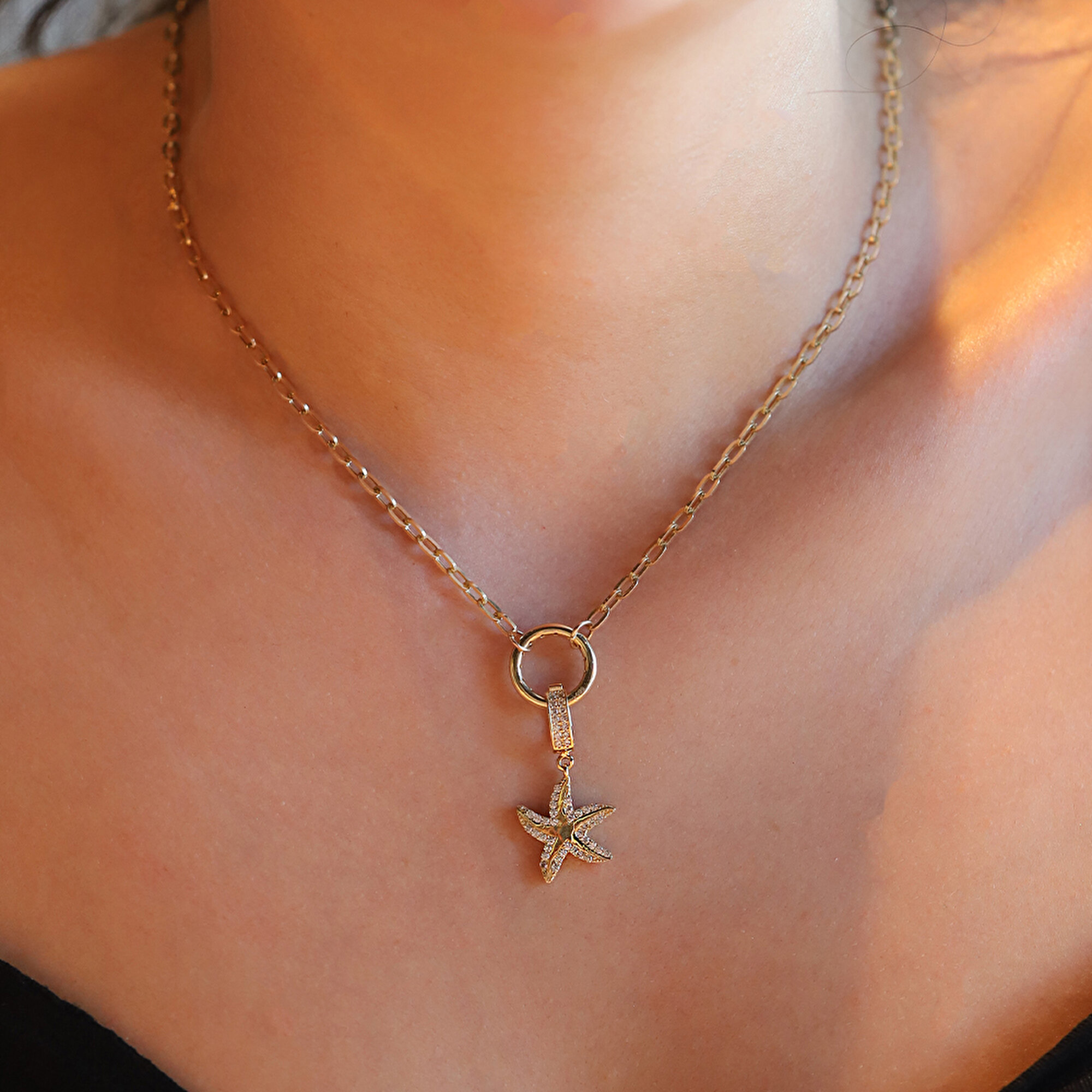 14 Ayar Sarı Altın Taşlı Deniz Yıldızı Kolye Ucu