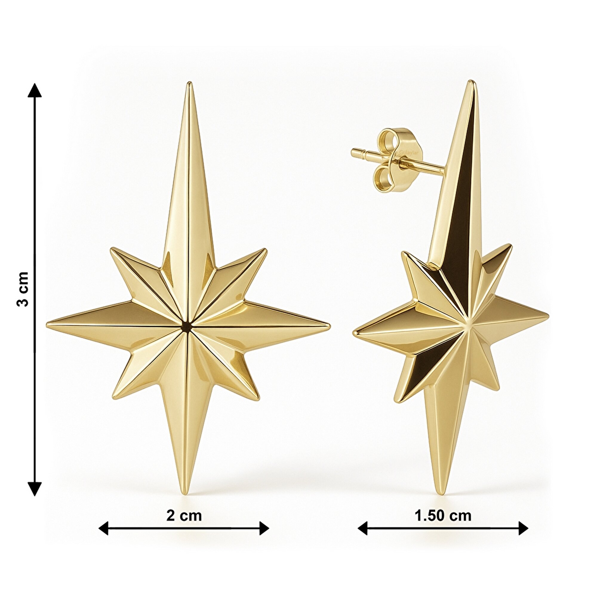 14 Ayar Sarı Altın Kutup Yıldızı Figürlü Küpe