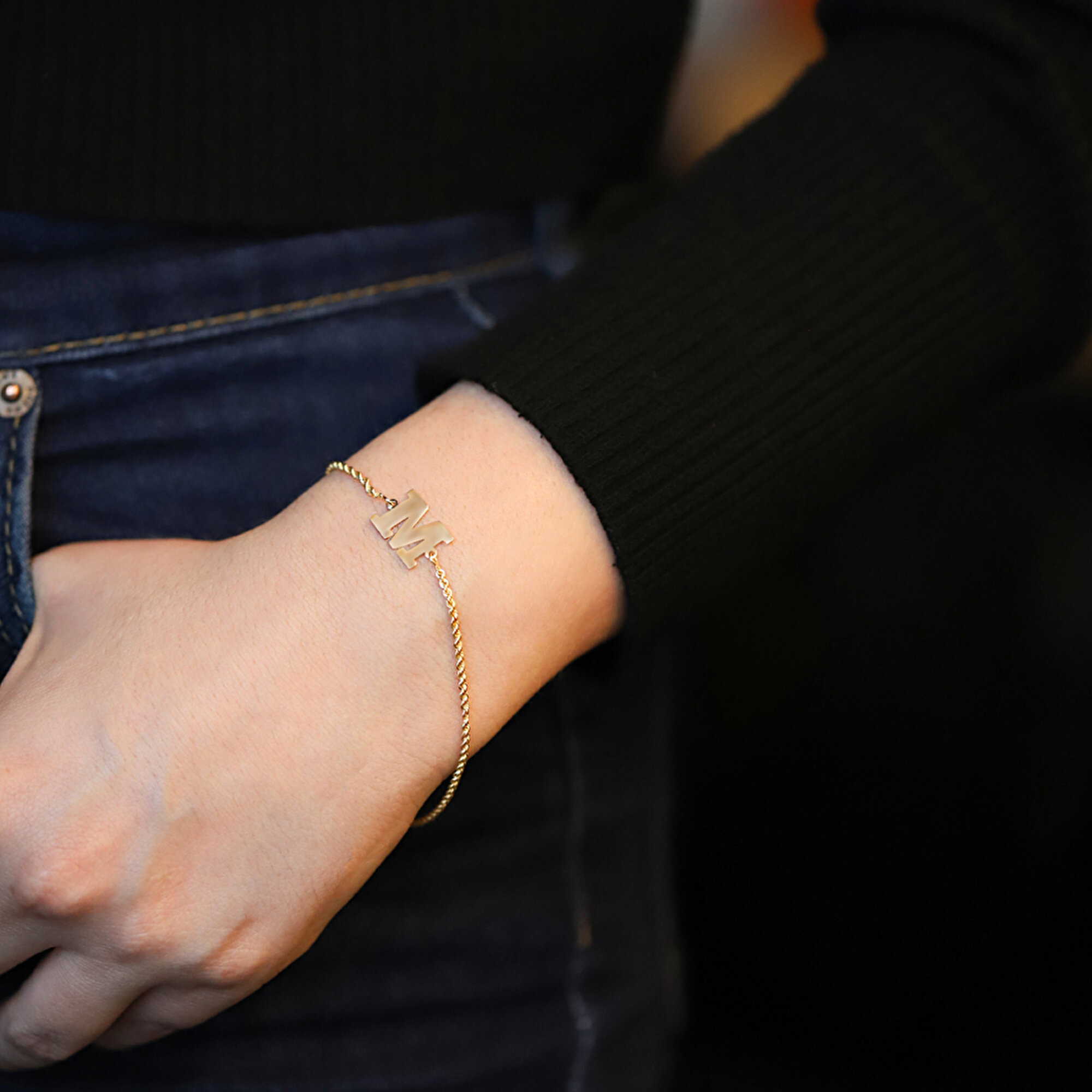 14 Ayar Sarı Altın Kişiye Özel Harf Bileklik