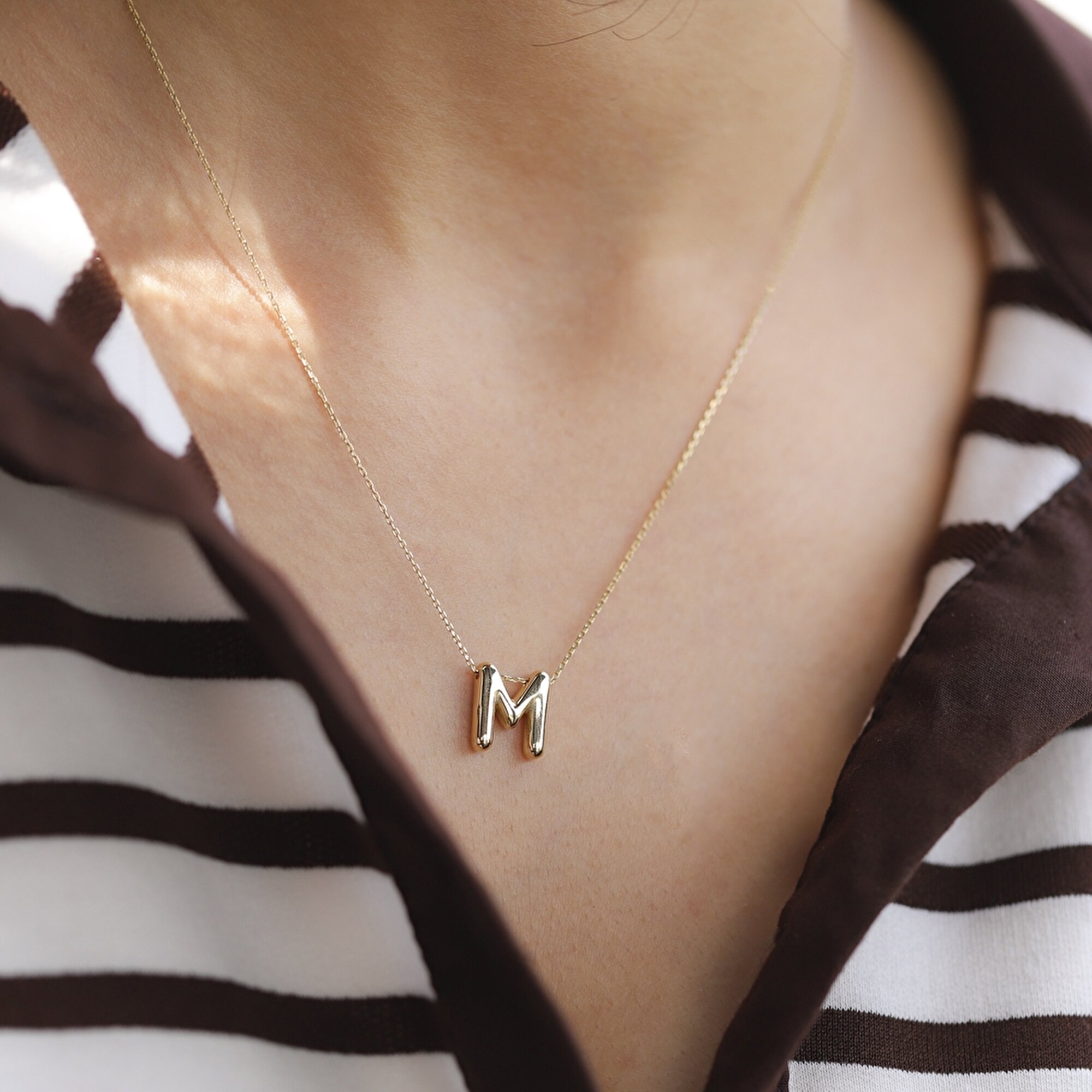 14 Ayar M Harf Bubble Kolye