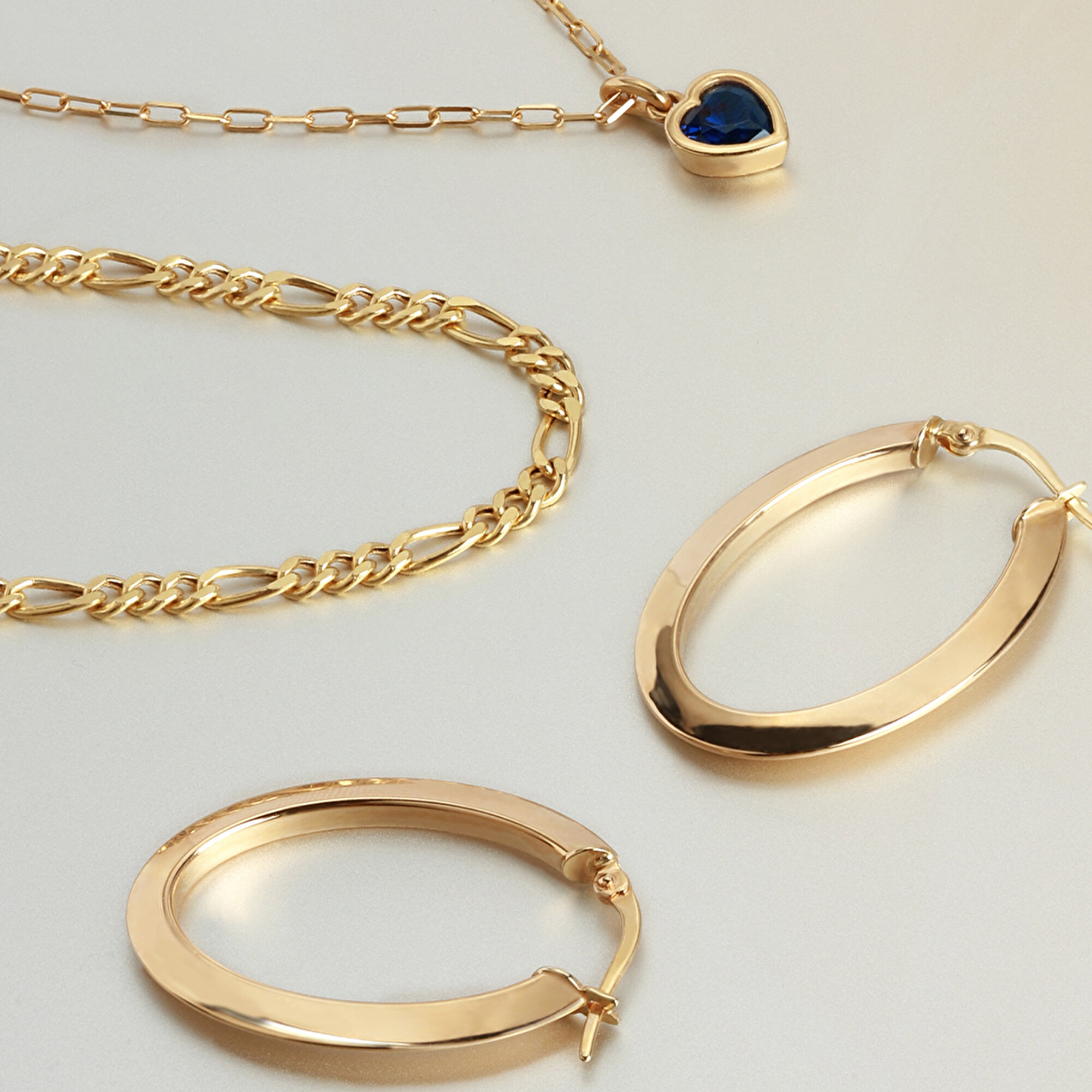 14 Ayar Sarı Altın Mavi Taşlı Kalp Kolye