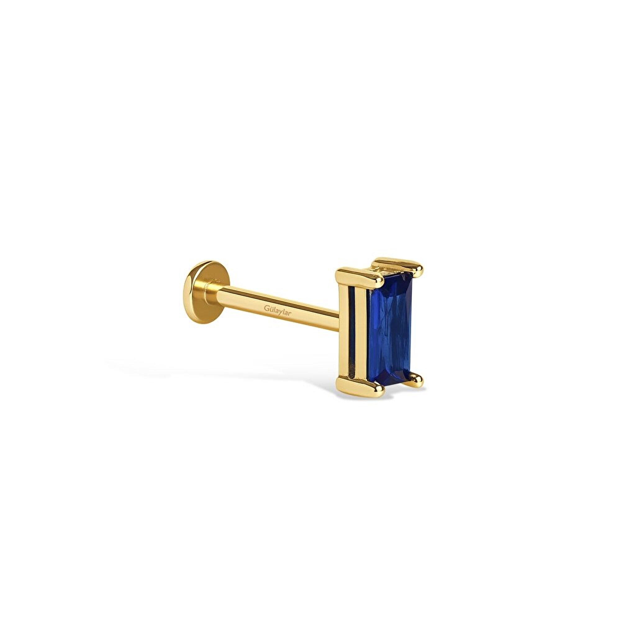 14 Ayar Sarı Altın Mavi Taşlı Tragus Piercing