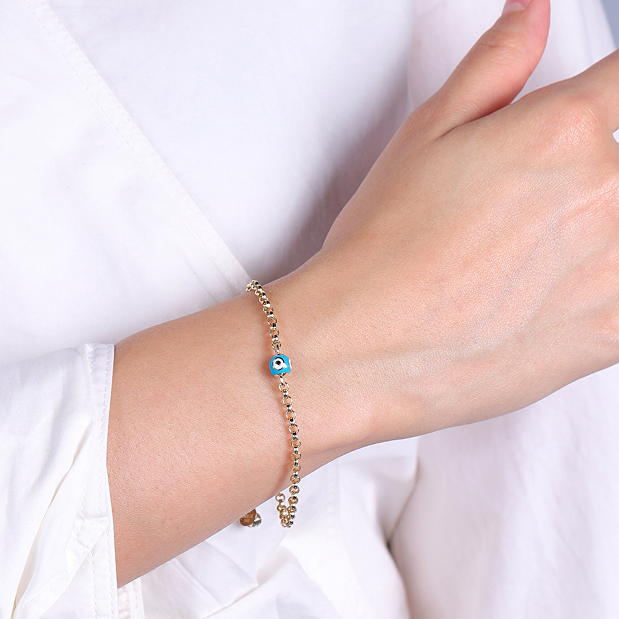 14 Ayar Sarı Altın Nazar Boncuklu Bileklik