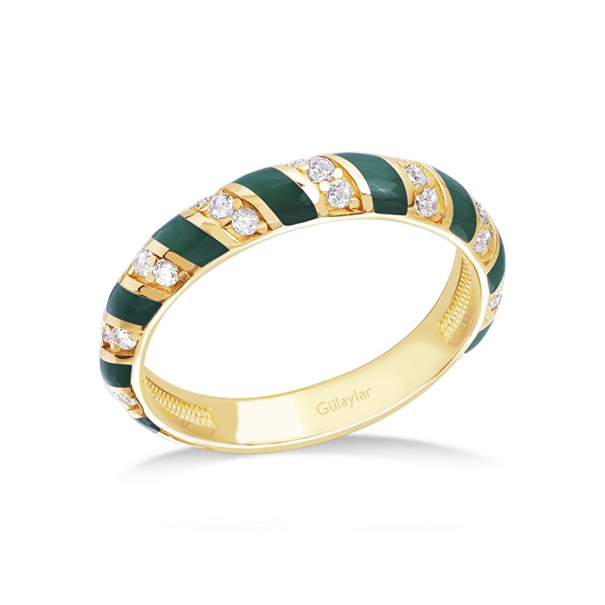14 Ayar Sarı Altın Yeşil Mineli Yüzük