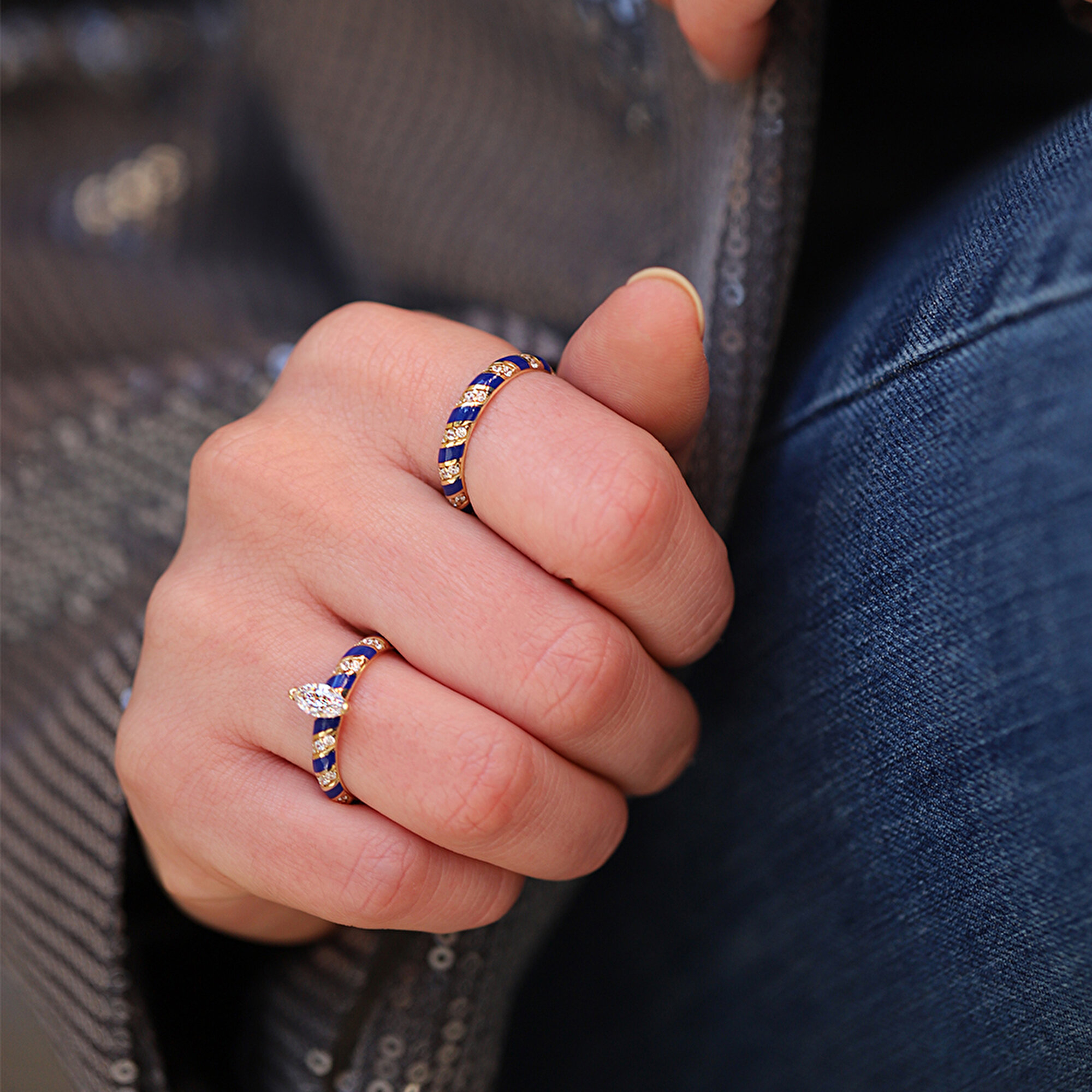 14 Ayar Sarı Altın Mavi Mineli Yüzük