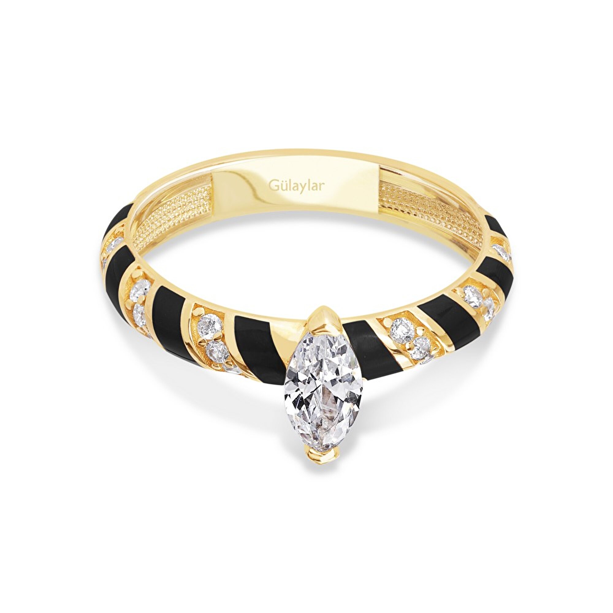 14 Ayar Sarı Altın Siyah Mineli Yüzük