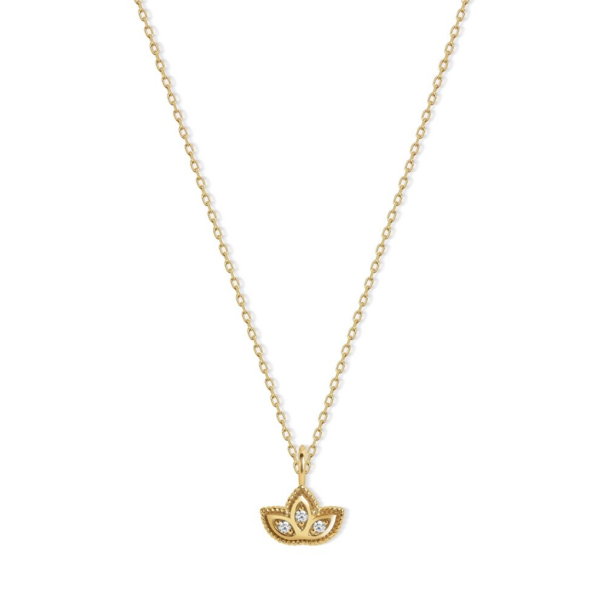 14 Ayar Sarı Altın Minimal Taşlı Lotus Kolye
