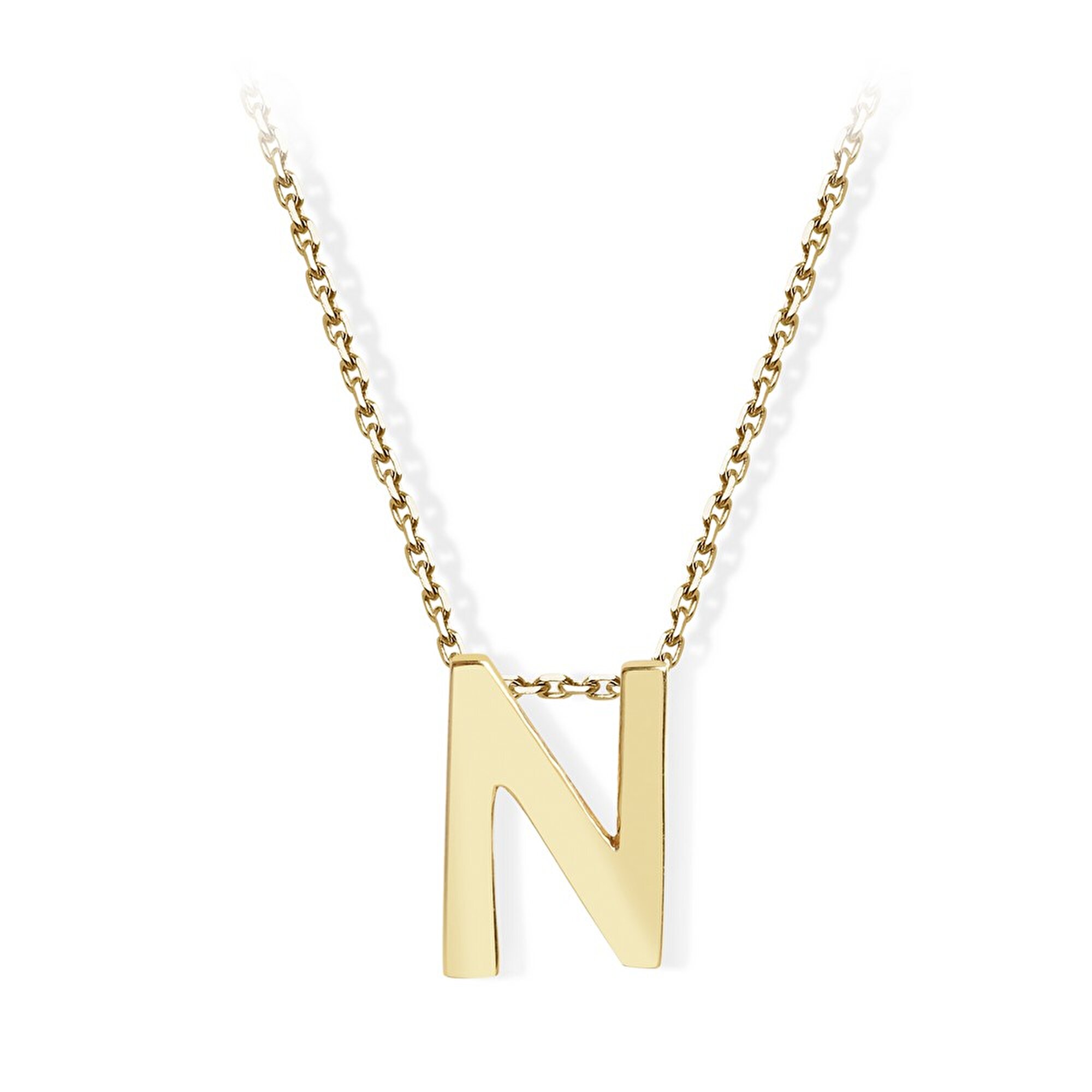 14 Ayar Sarı Altın N Harf Kolye