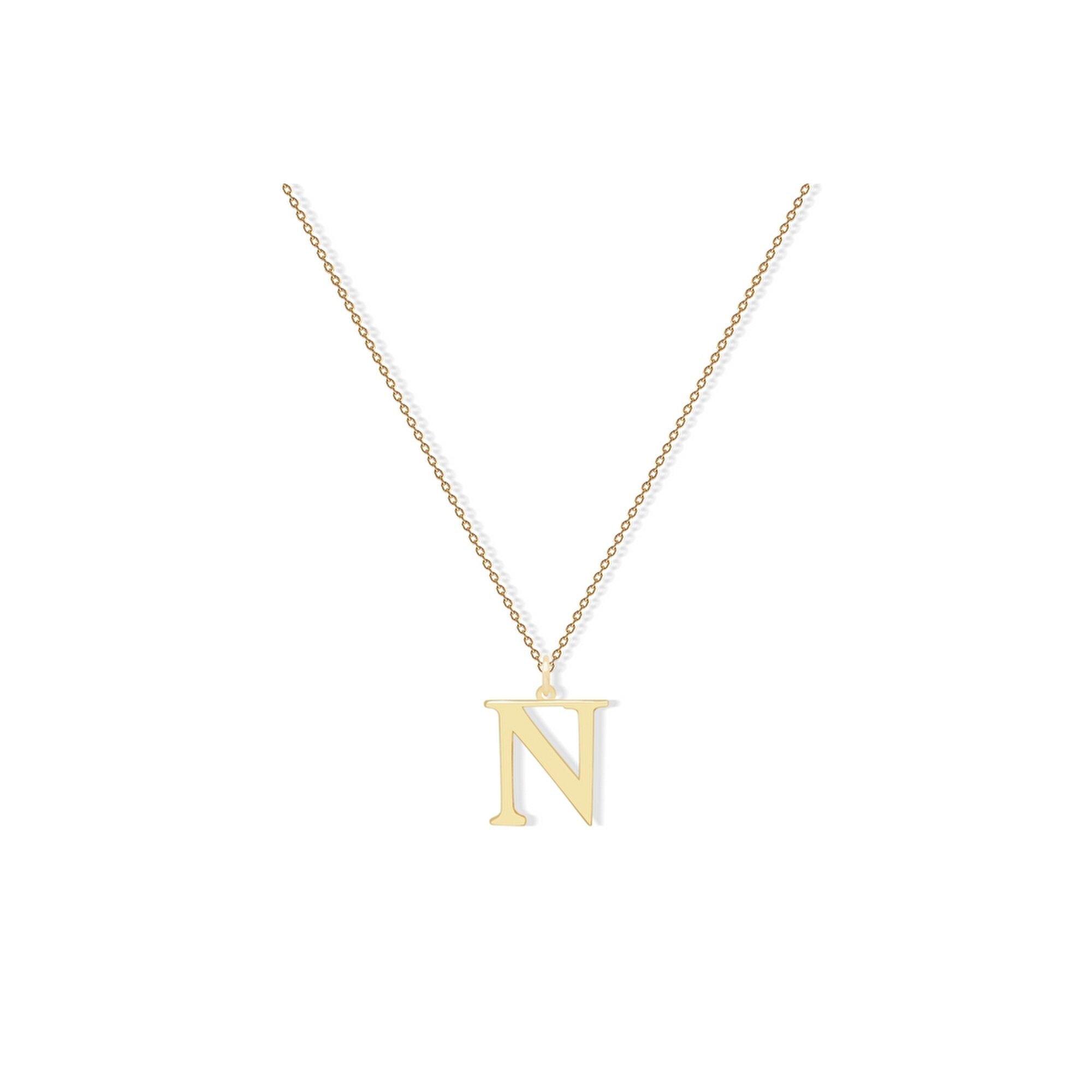 14 Ayar Sarı Altın N Harf Kolye