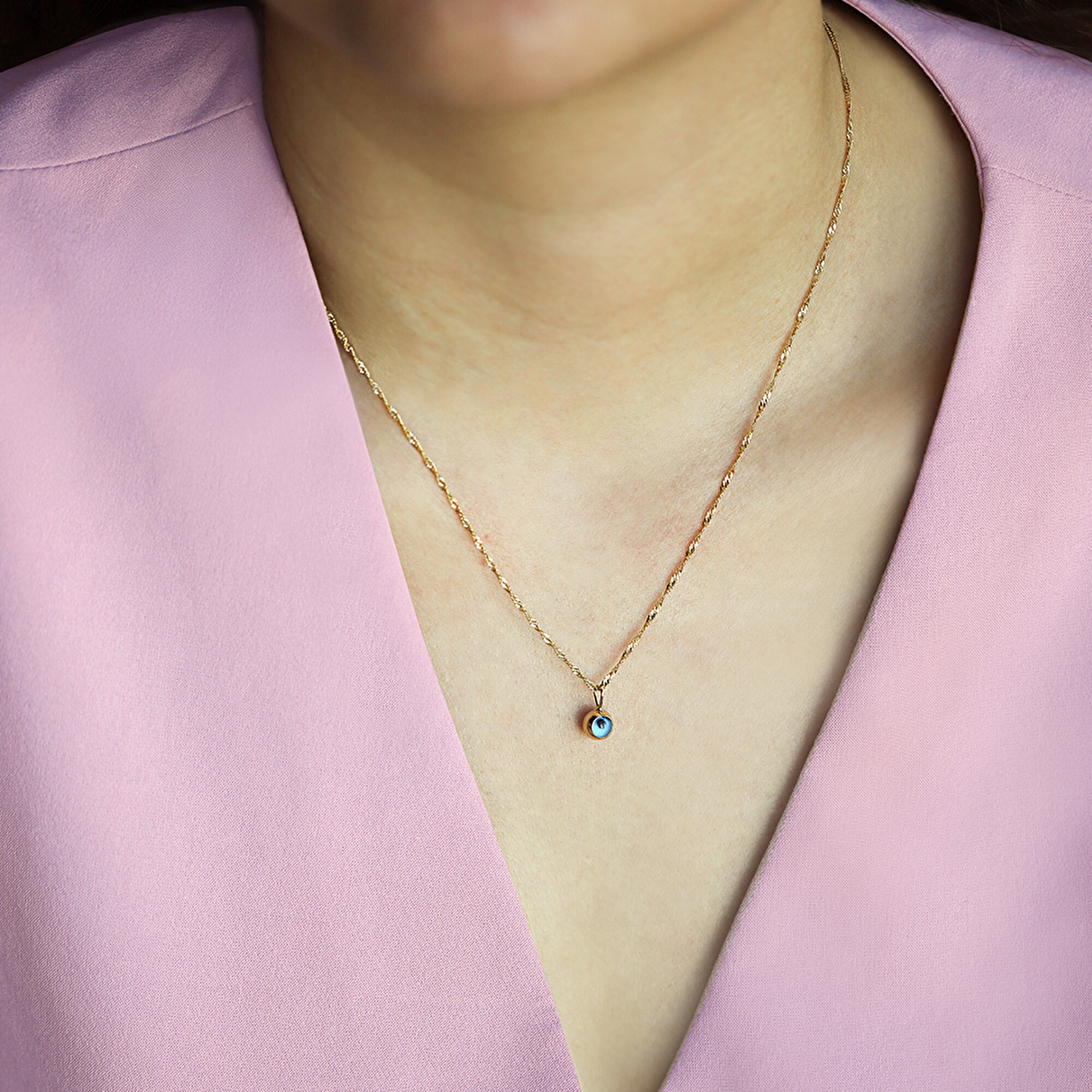 14 Ayar Sarı Altın Nazar Boncuğu Kolye