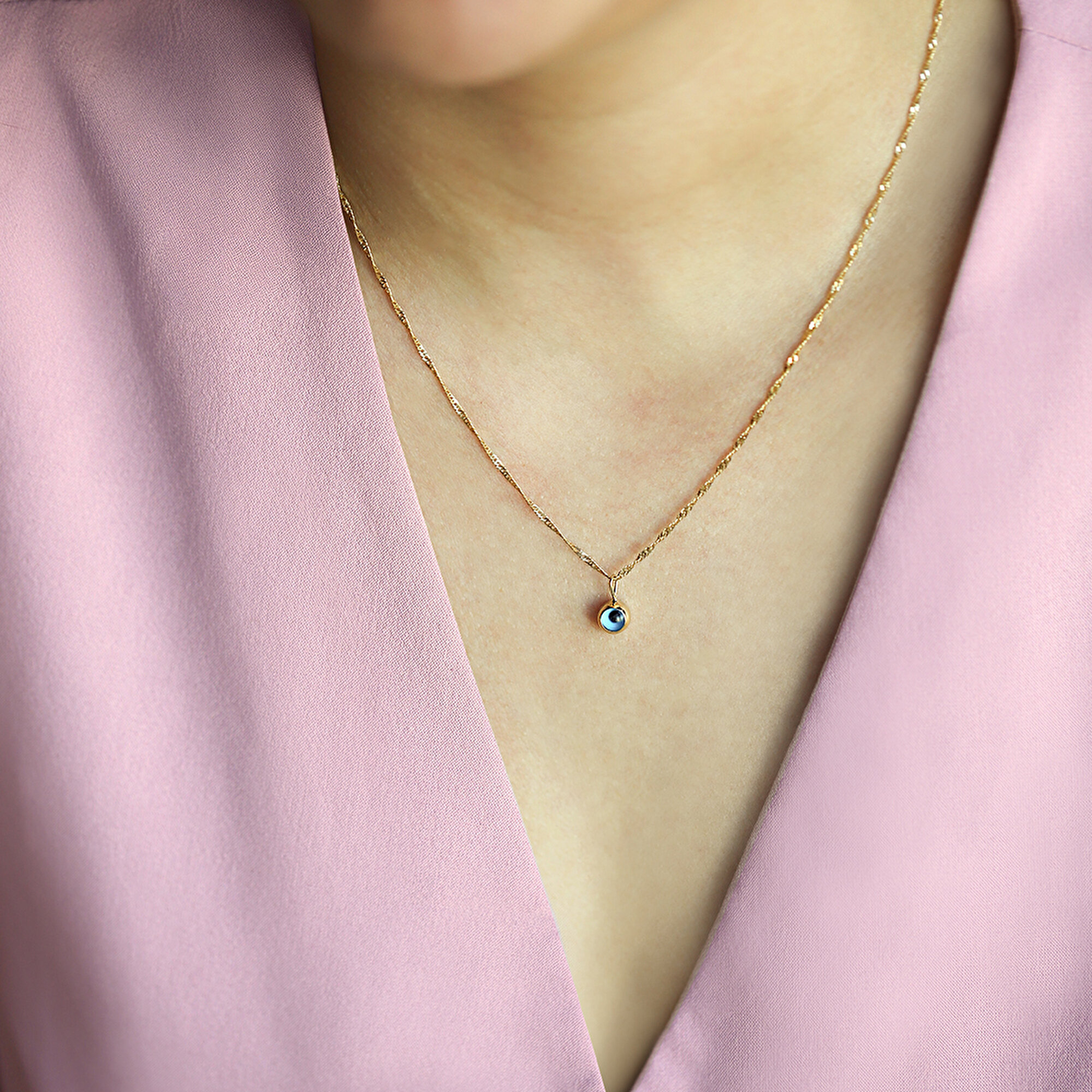 14 Ayar Sarı Altın Nazar Boncuğu Kolye