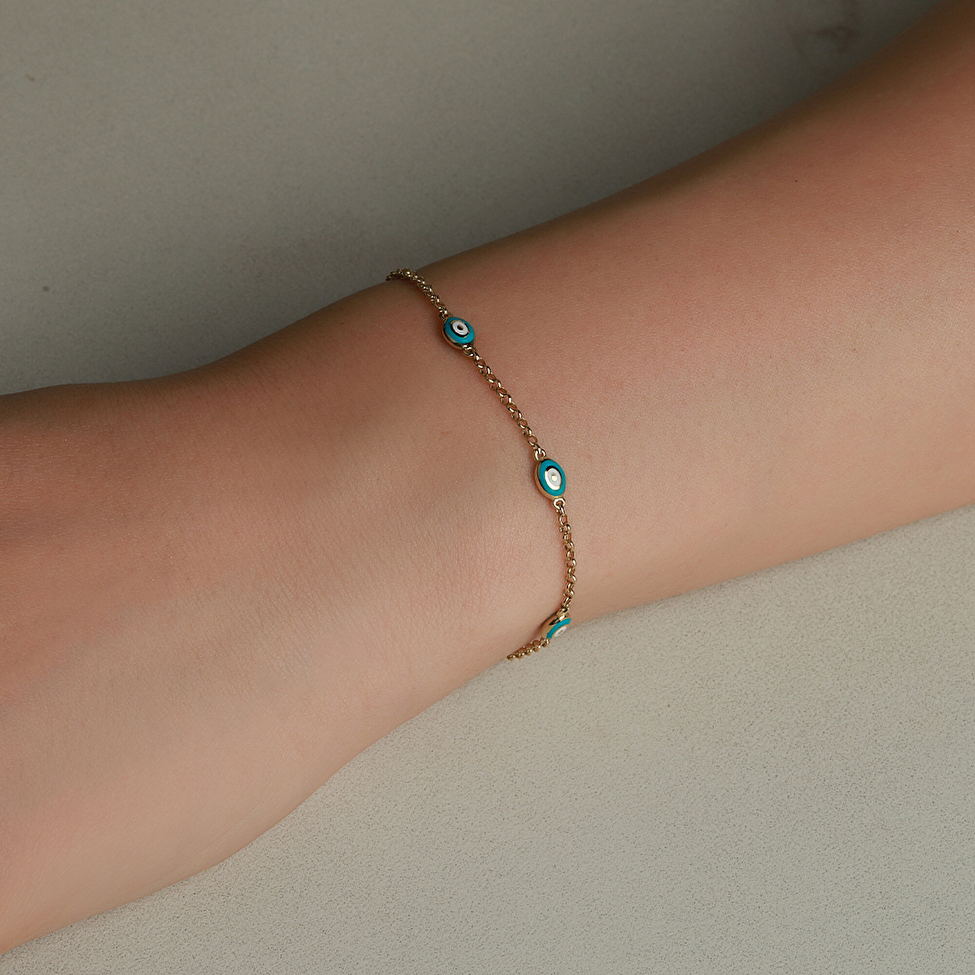 14 Ayar Sarı Altın Nazar Boncuklu Bileklik