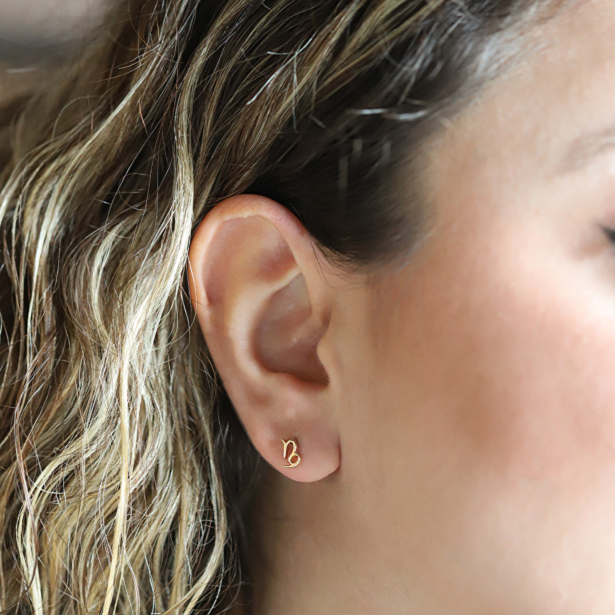 14 Ayar Sarı Altın Oğlak Burç Küpe