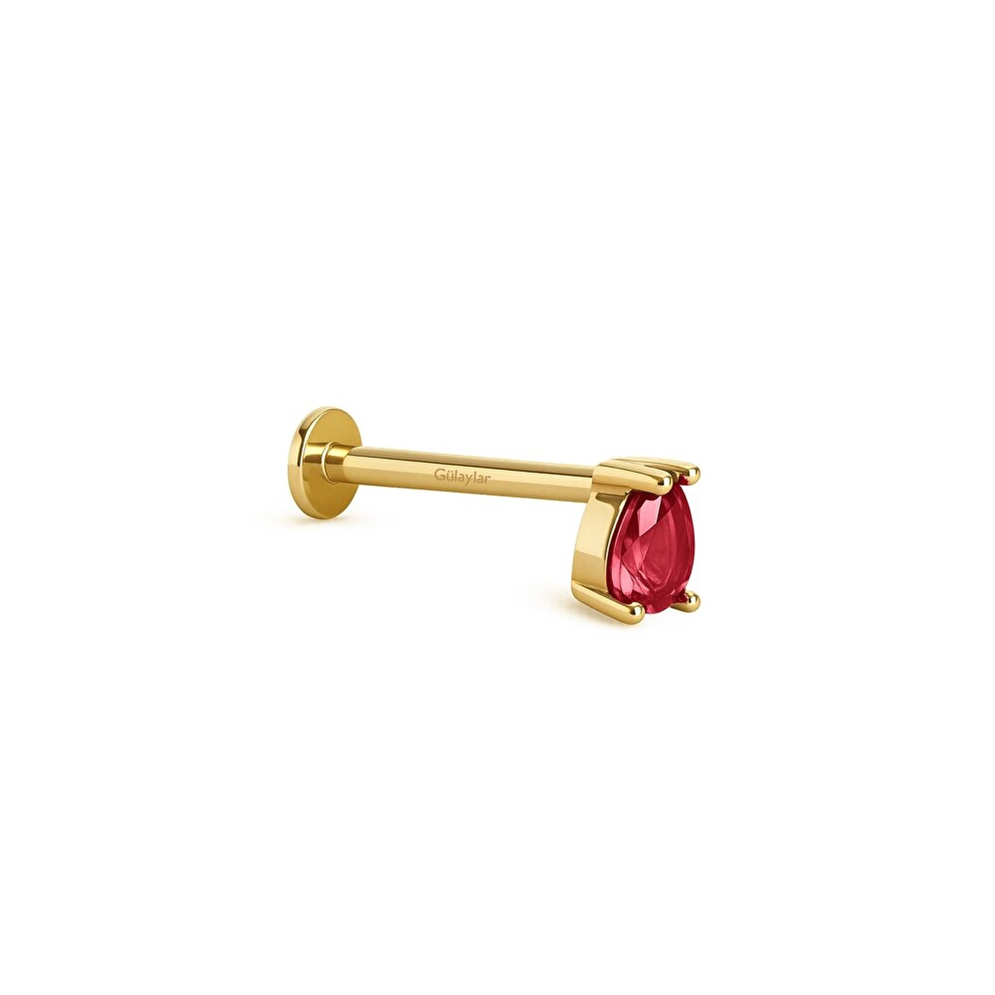 14 Ayar Sarı Altın Pembe Damla Taşlı Tragus Piercing