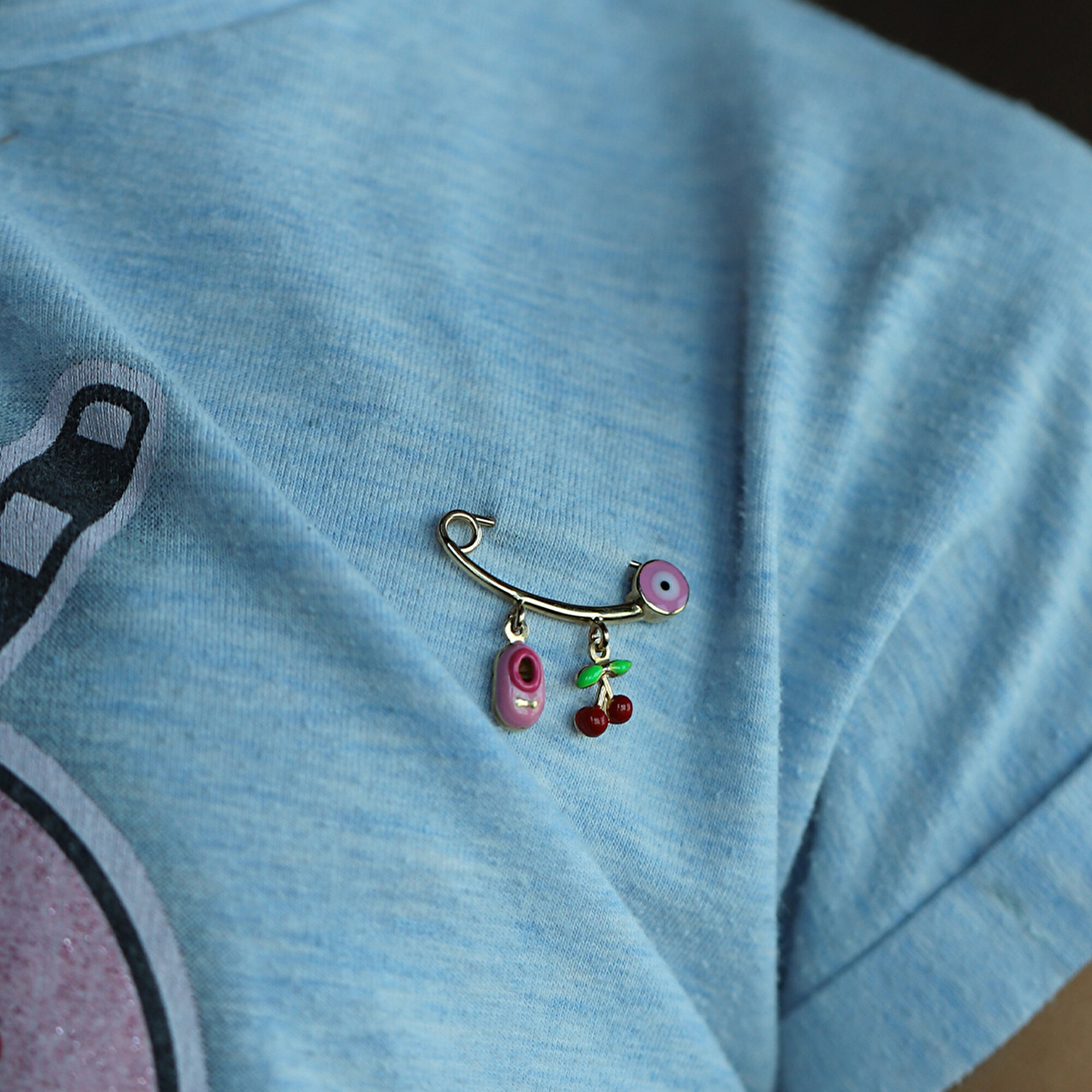 14 Ayar Sarı Altın Pembe Mineli İğne