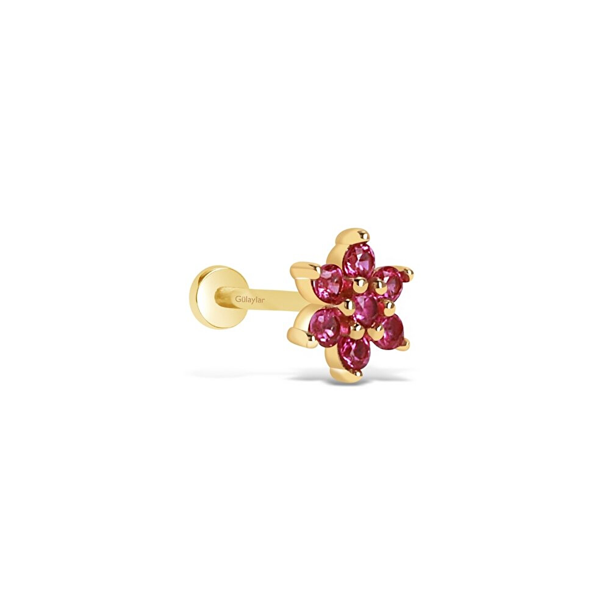 14 Ayar Sarı Altın Pembe Taşlı Tragus Piercing
