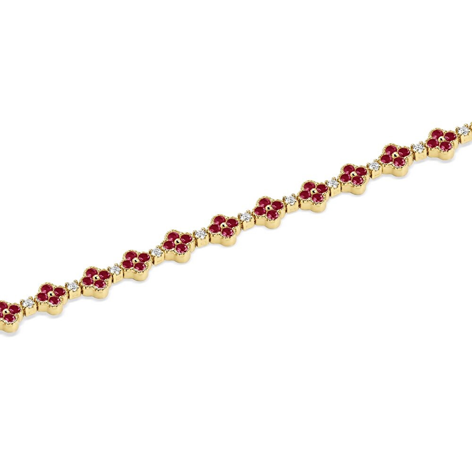 14 Ayar Sarı Altın Pembe Taşlı Yonca Bileklik