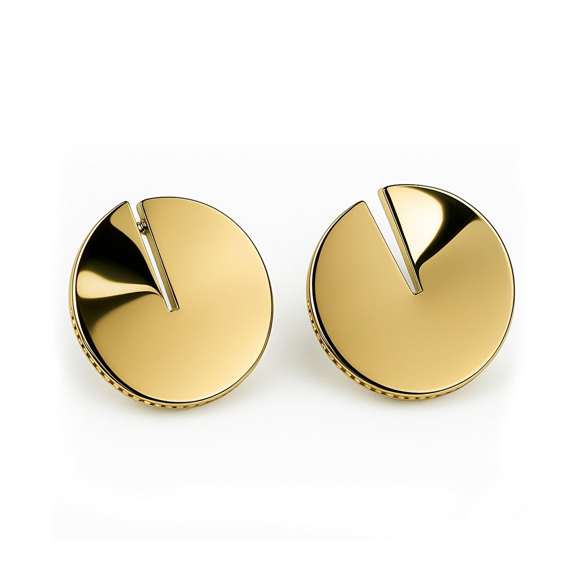 14 Ayar Sarı Altın Plaka Yuvarlak Küpe