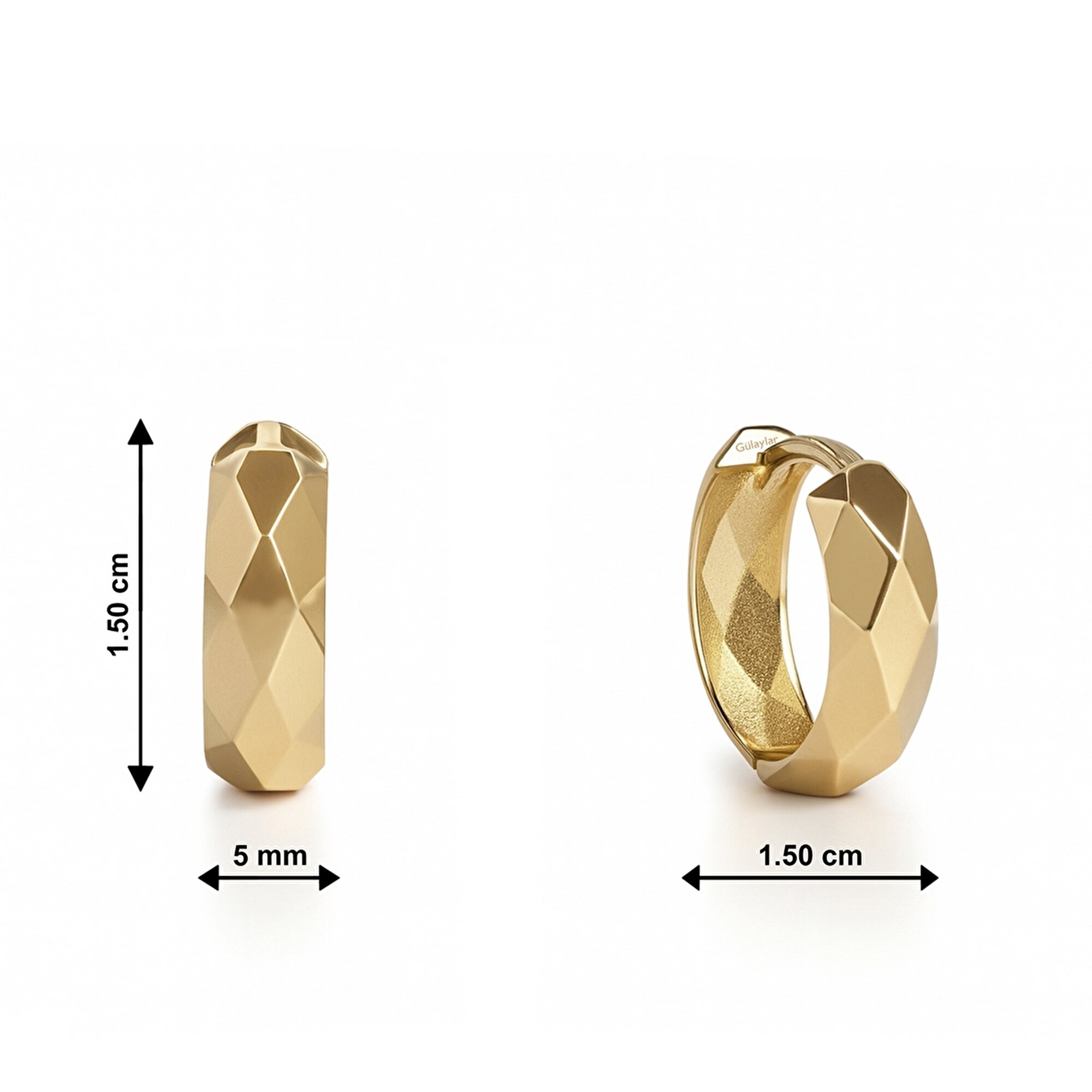 14 Ayar Sarı Altın Prizma Halka Küpe