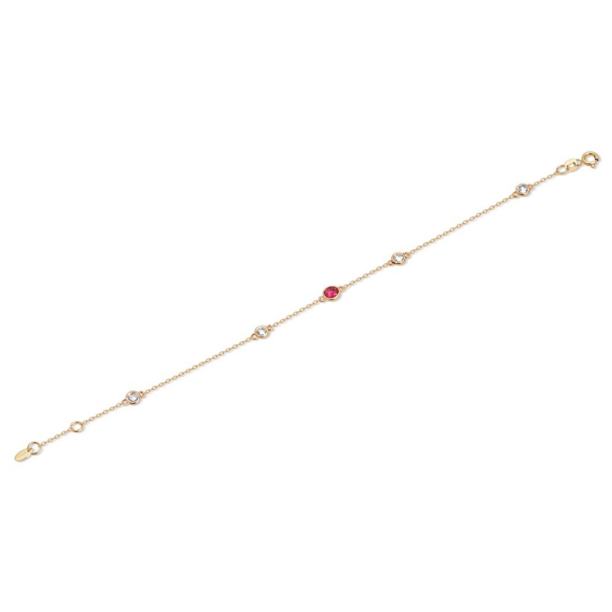 14 Ayar Sarı Altın Kırmızı Taşlı Bileklik