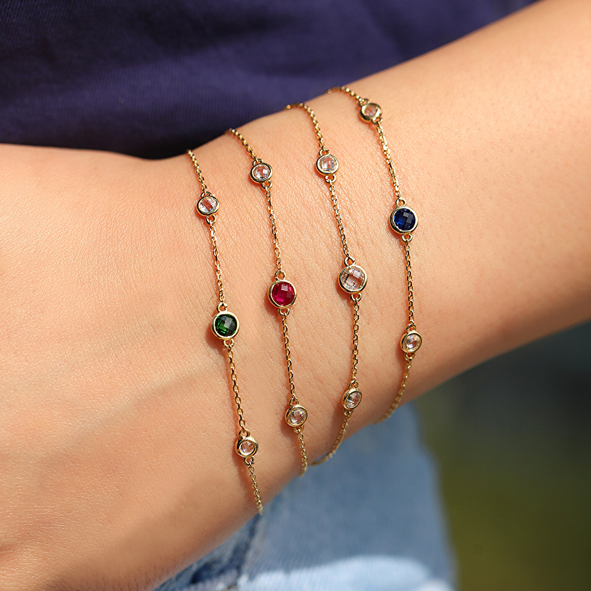 14 Ayar Sarı Altın Taşlı Bileklik