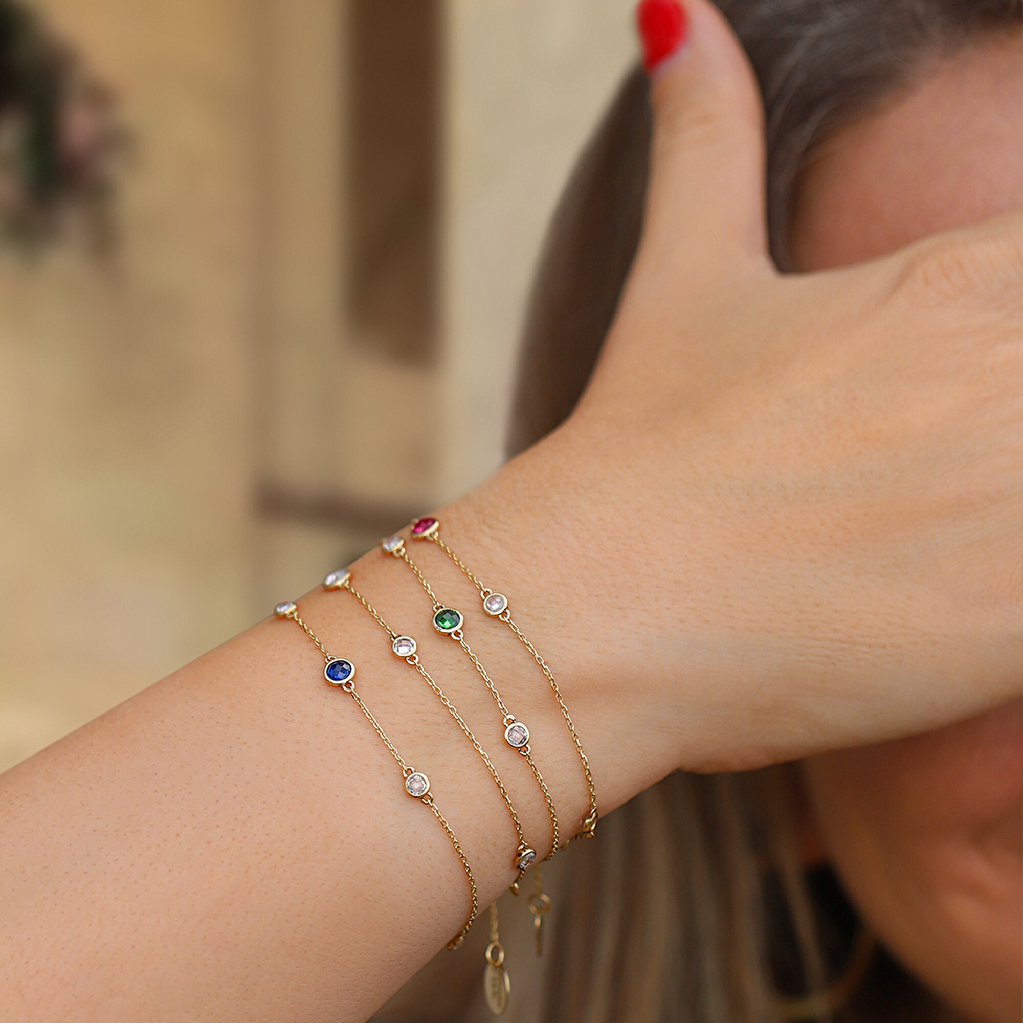 14 Ayar Sarı Altın Taşlı Bileklik